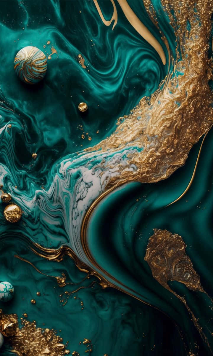 teal gold marble, resin, white, SD Phone Wallpaper