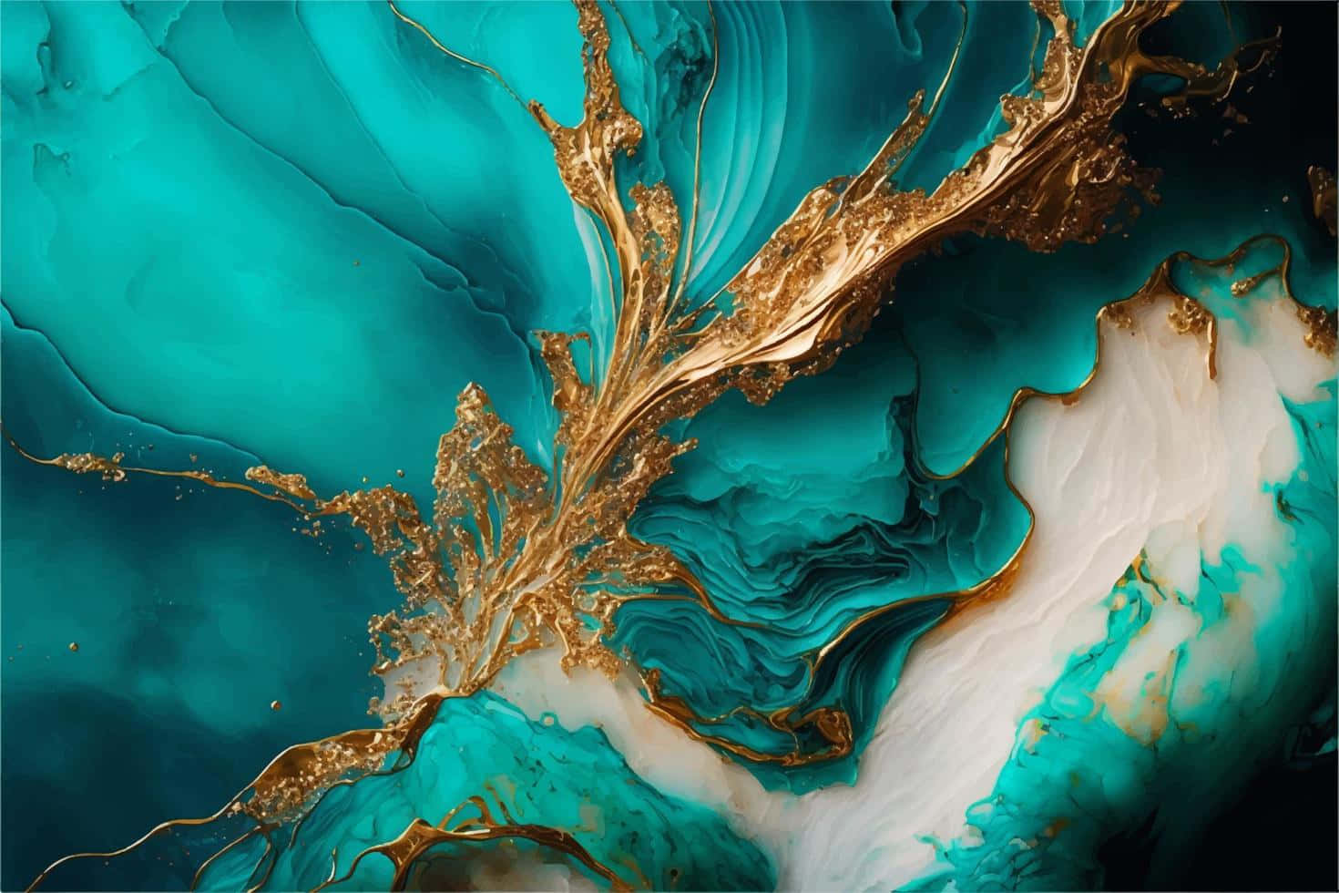 teal gold marble, vibrant teal, gold liquid swirls, HD Desktop Wallpaper