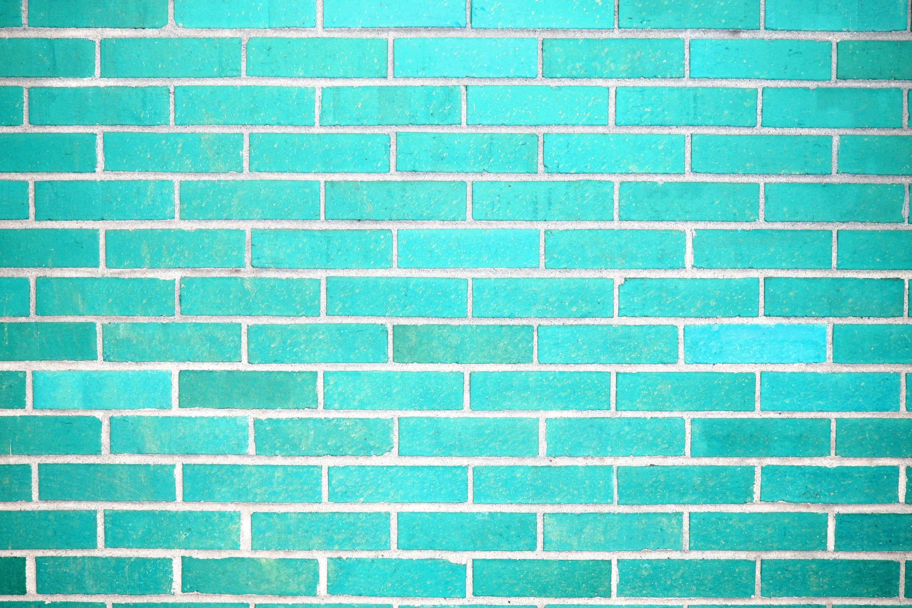 turquoise, brick wall, white mortar lines, 2K Desktop Wallpaper
