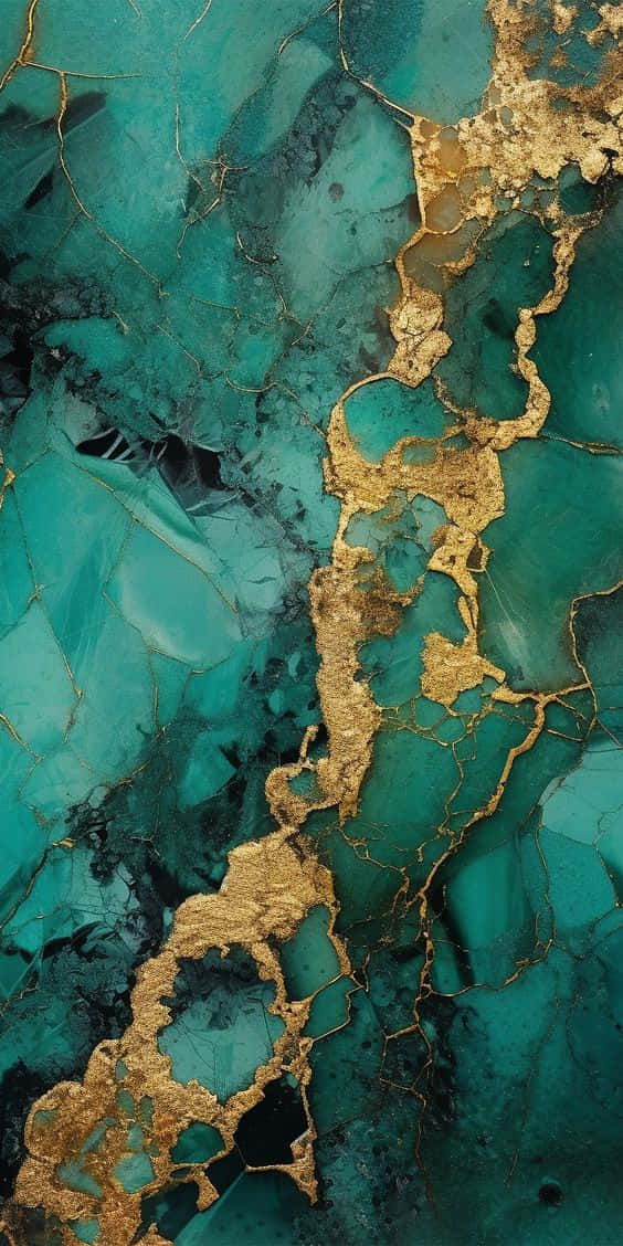 teal marble, gold veins, abstract marble pattern, SD Phone Wallpaper
