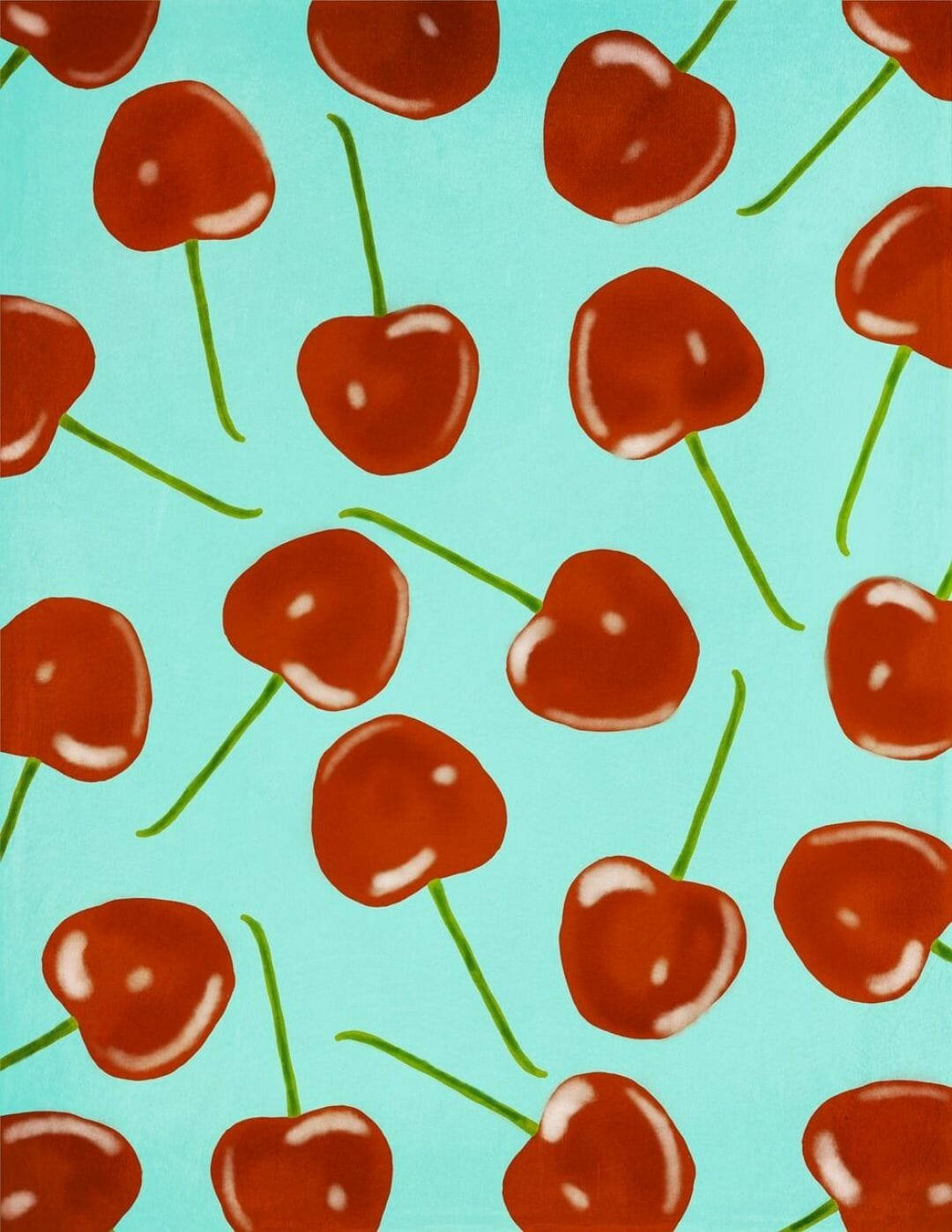 cherries, turquoise background, soft teal background, HD Phone Wallpaper