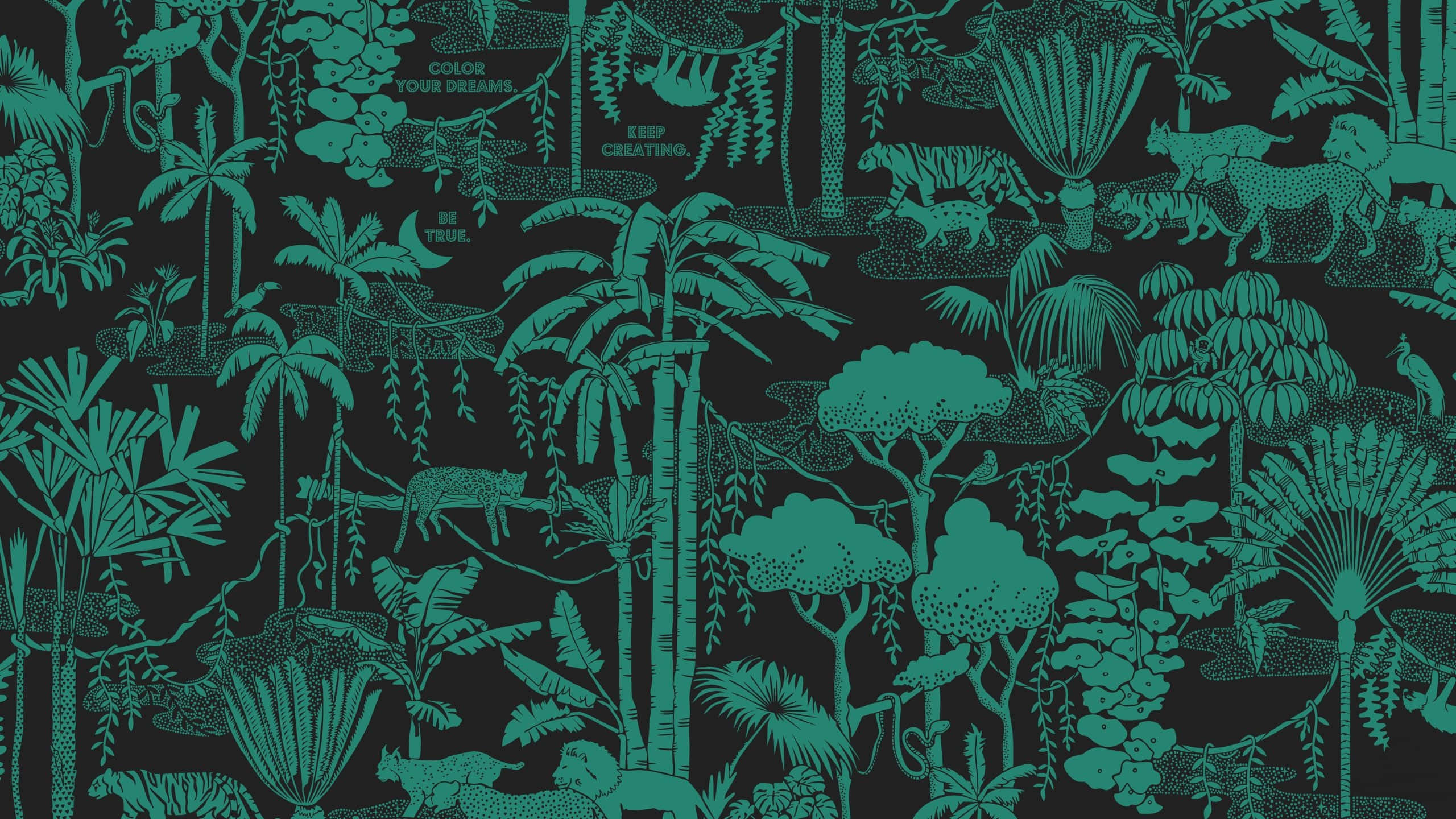 Teal, desktop forest art, jungle wallpaper pattern, 2K Desktop Wallpaper