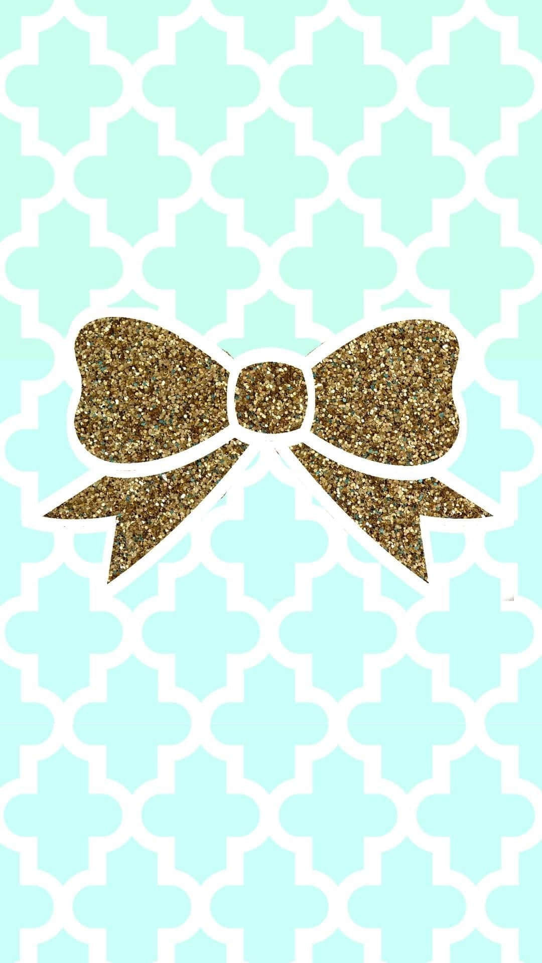 iPhone, teal, gold ribbon, Full HD Phone Wallpaper