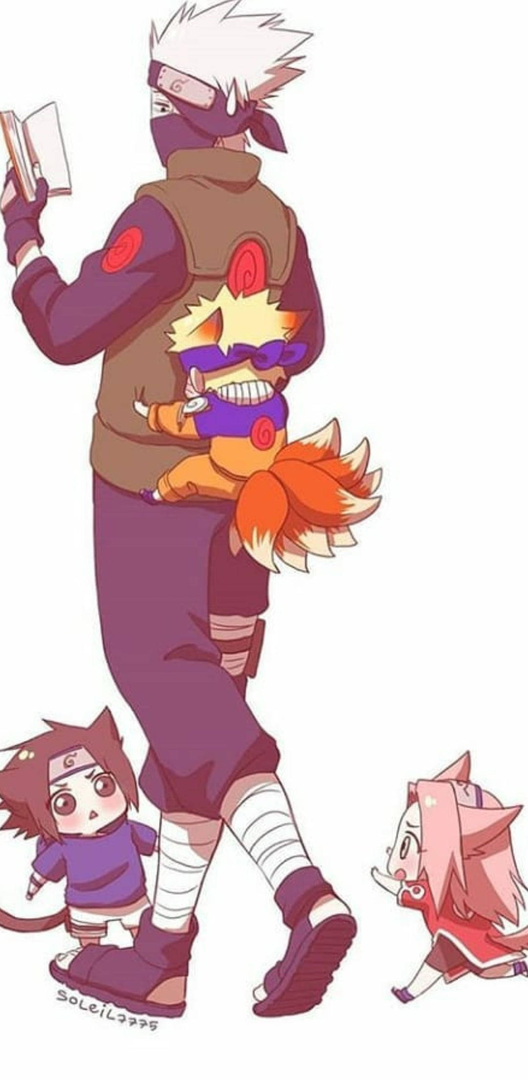 Team 7, Naruto, chibi anime ninja, Full HD Phone Wallpaper