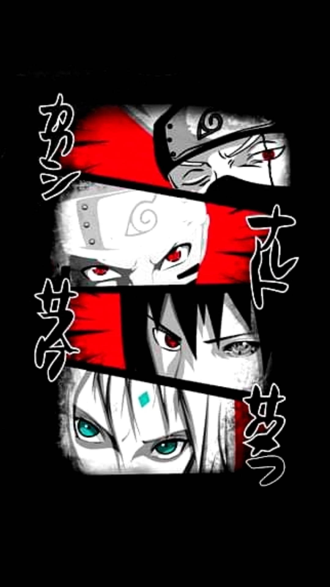 Naruto Team 7, red and green eyes, bold red slashes, Full HD Phone Wallpaper