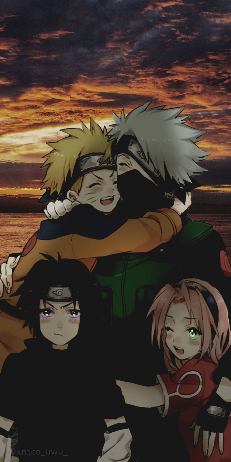 Team 7, Naruto, fiery sunset, Full HD Phone Wallpaper