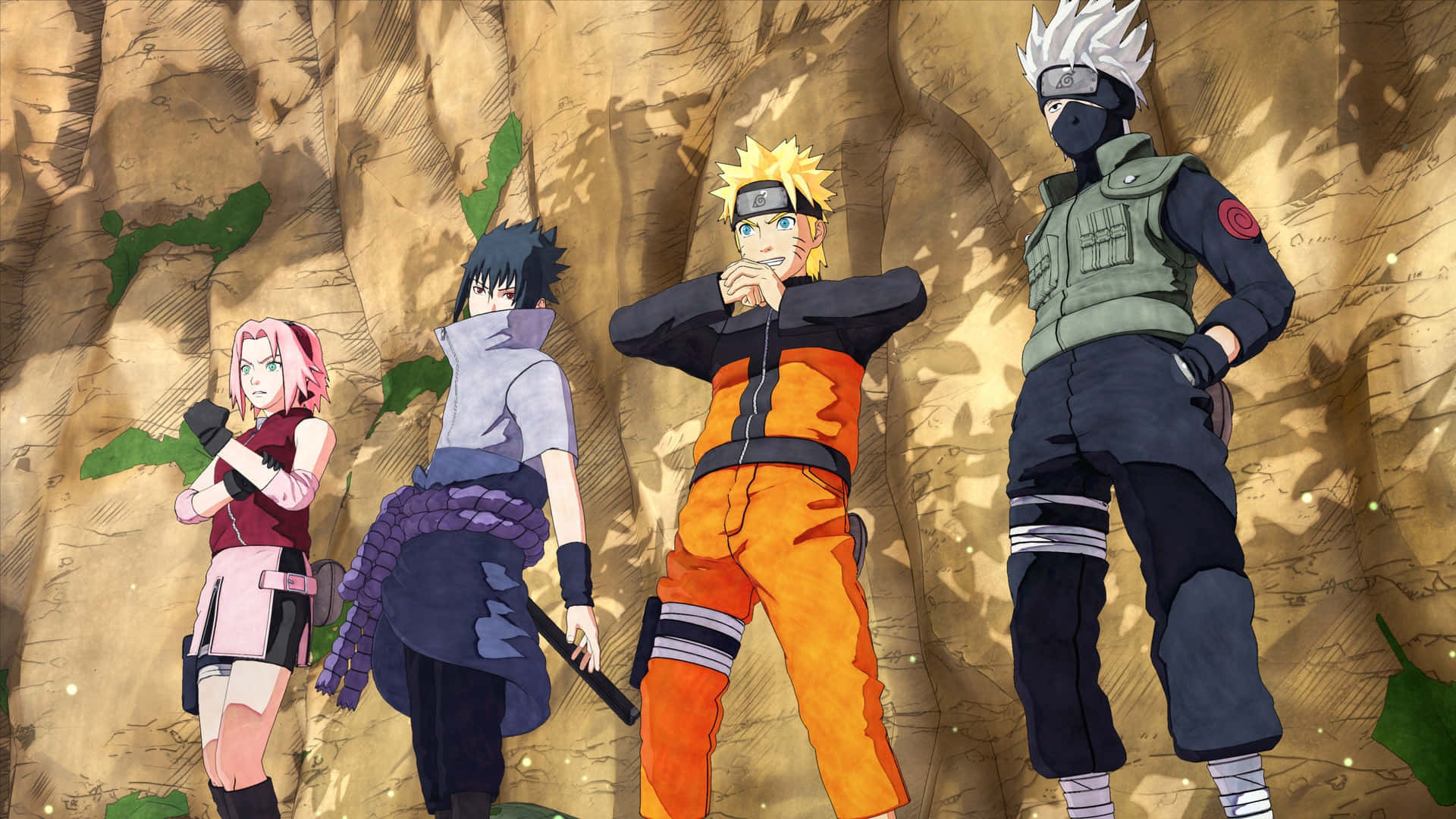 Team 7, Naruto, sunlit rocky cliffside, Full HD Desktop Wallpaper