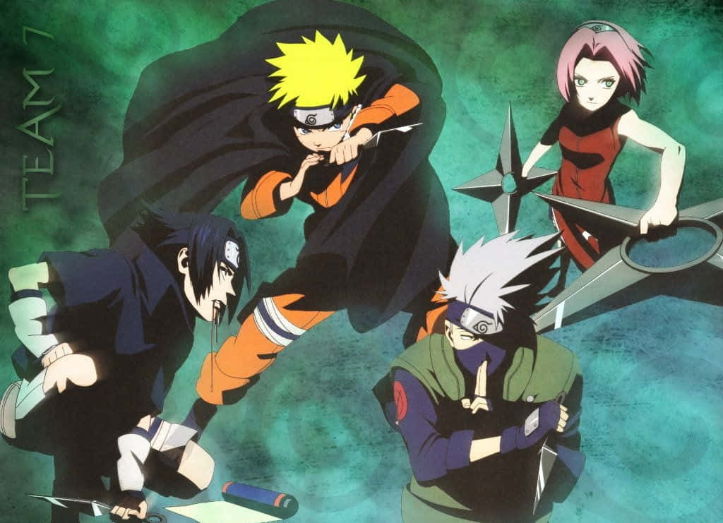 Team 7 Naruto, anime ninja, dynamic combat poses, SD Desktop Wallpaper