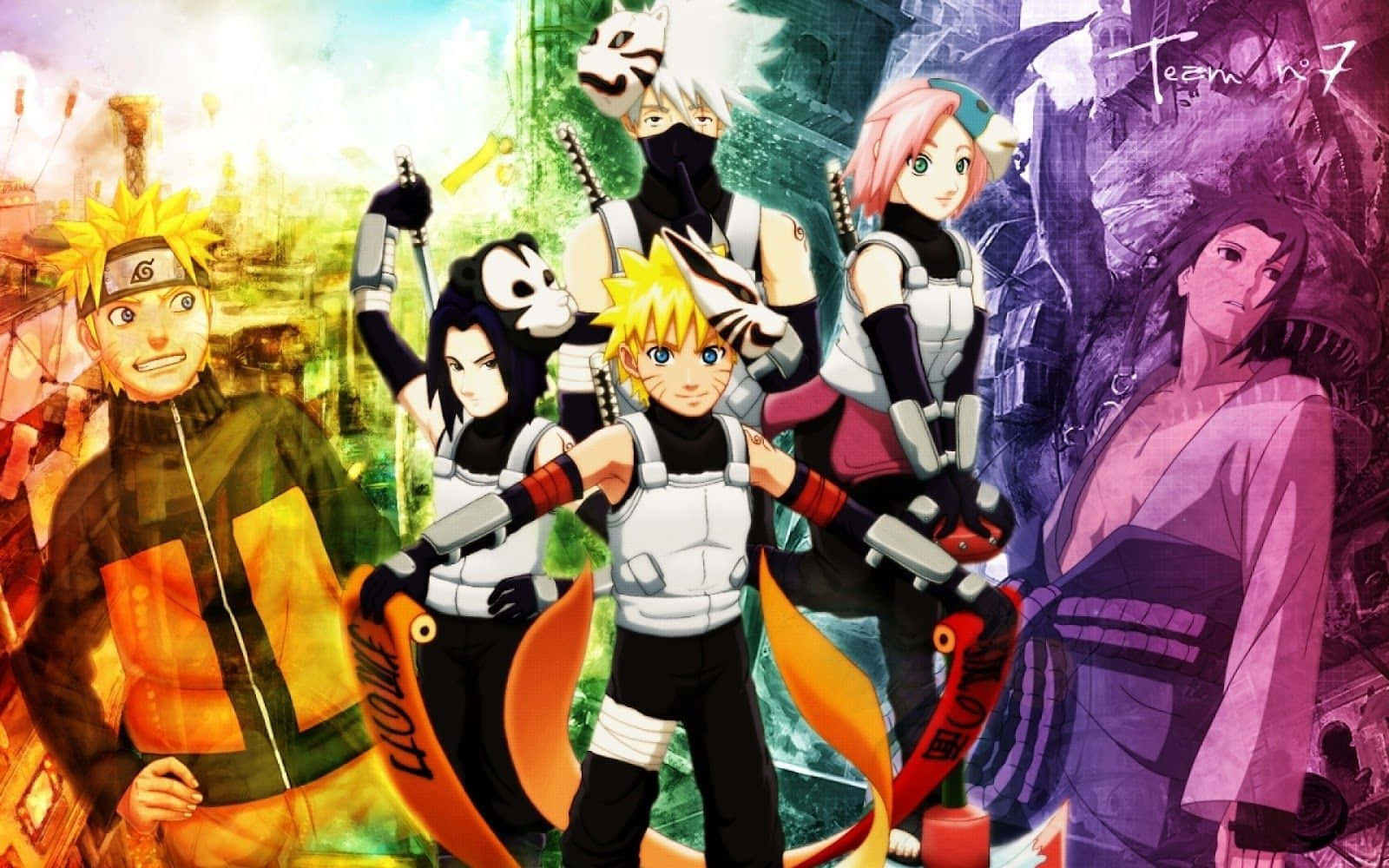 Team 7, Naruto, abstract background, HD Desktop Wallpaper