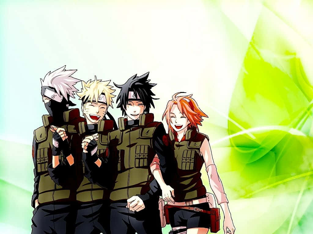 Team 7 Naruto, green vests, glowing green abstract background, SD Desktop Wallpaper
