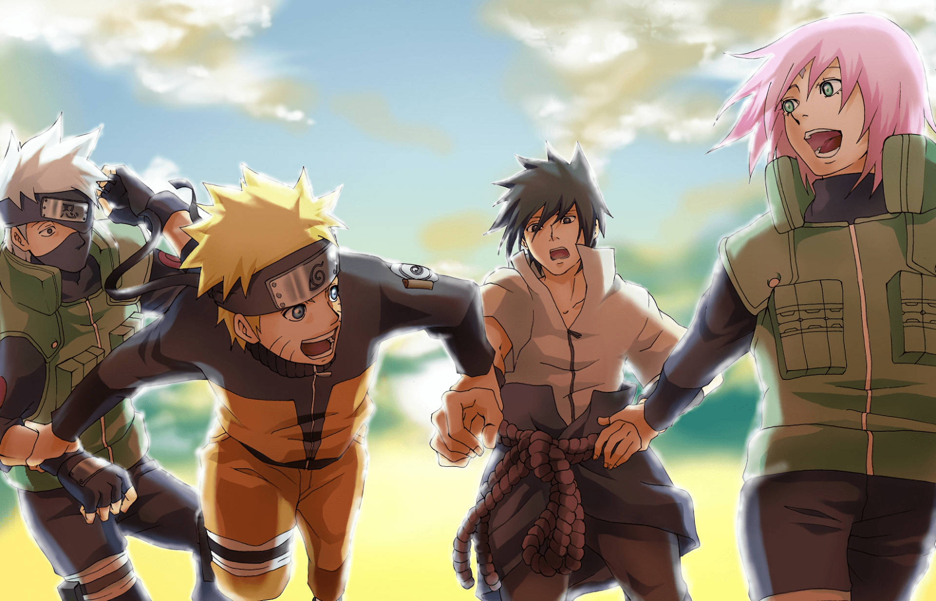 Team 7 Naruto, anime ninja characters, determined expressions, Full HD Desktop Wallpaper