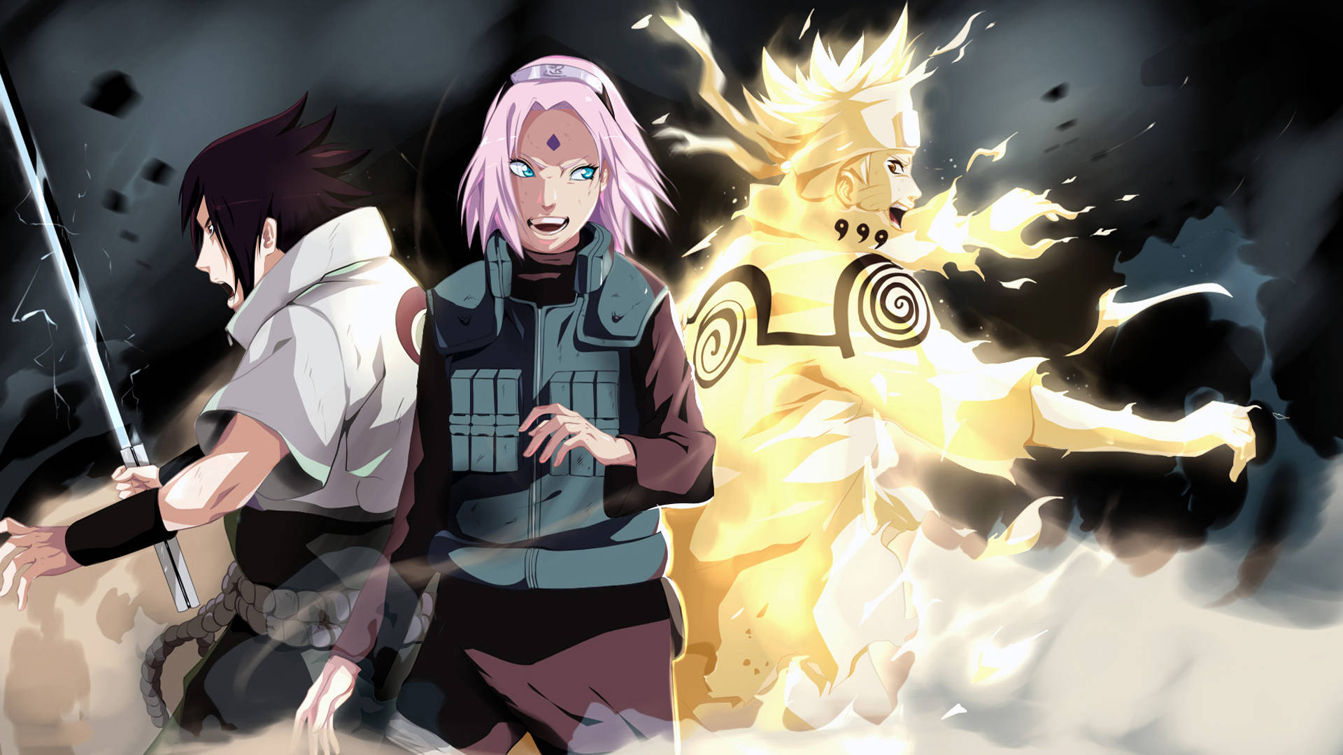 Naruto Team 7, anime characters, dynamic battle poses, Full HD Desktop Wallpaper