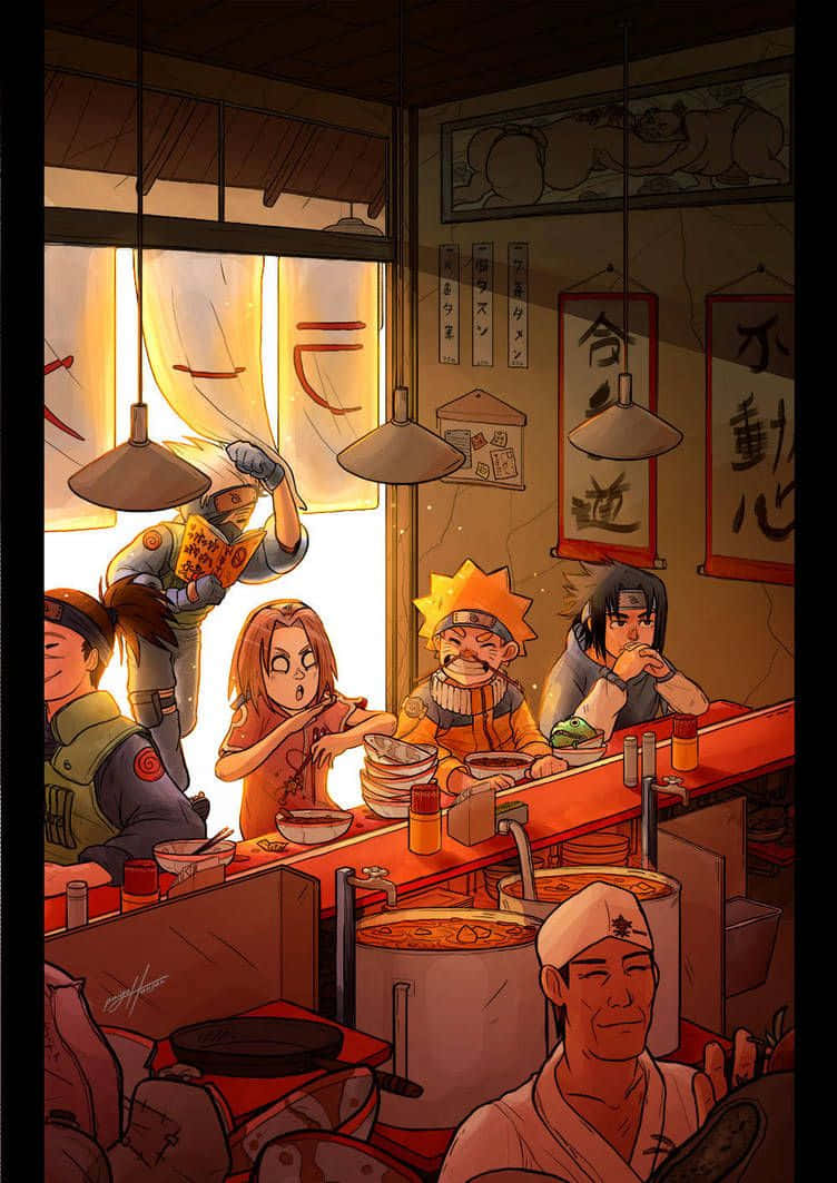 Naruto, Team 7, ramen house, SD Phone Wallpaper