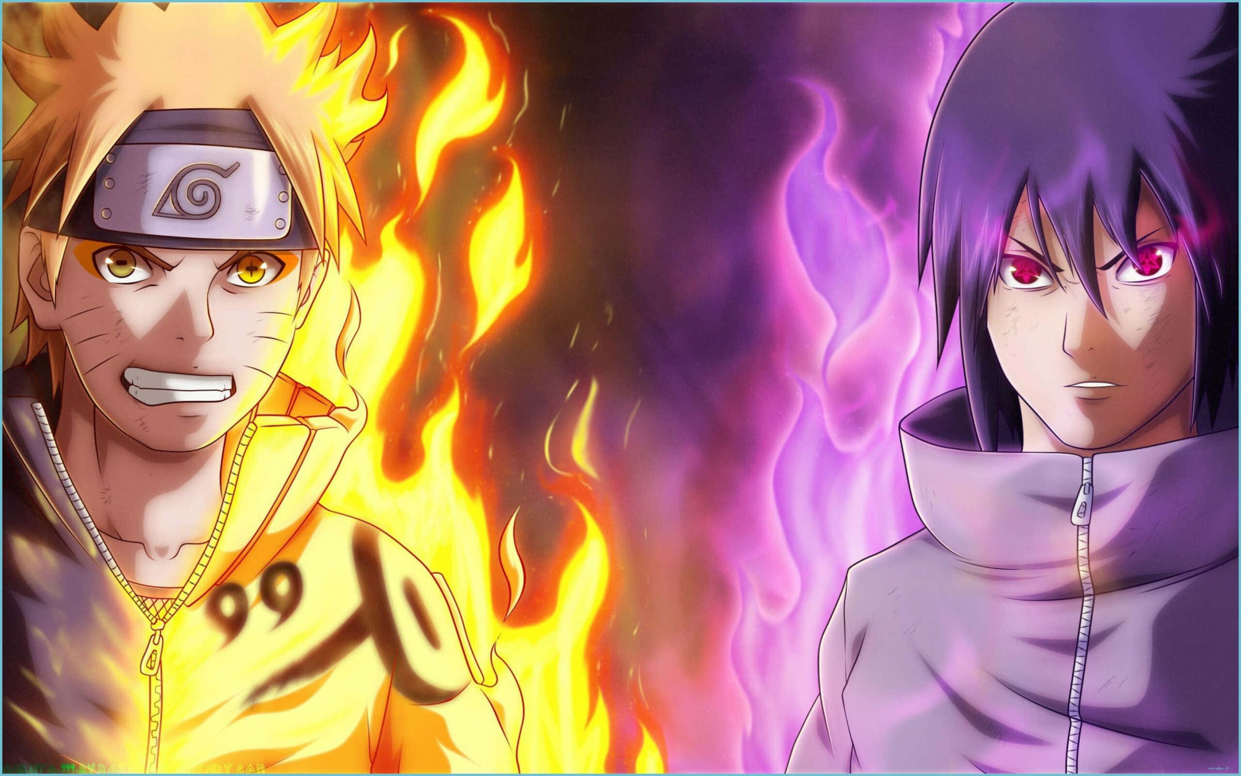 Team 7, Naruto, fiery orange flames, 2K Desktop Wallpaper