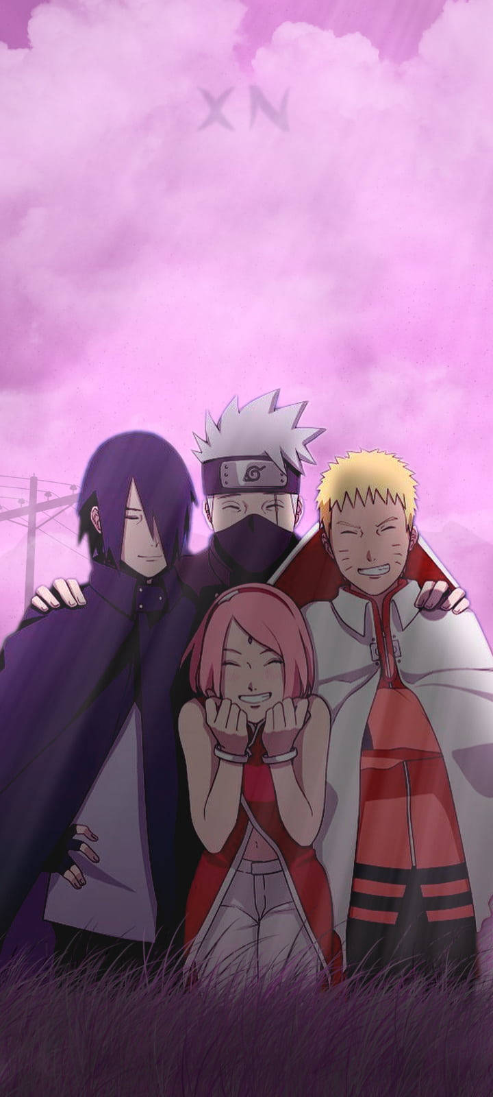 Pink Team 7 Naruto, iPhone, four anime characters, HD Phone Wallpaper