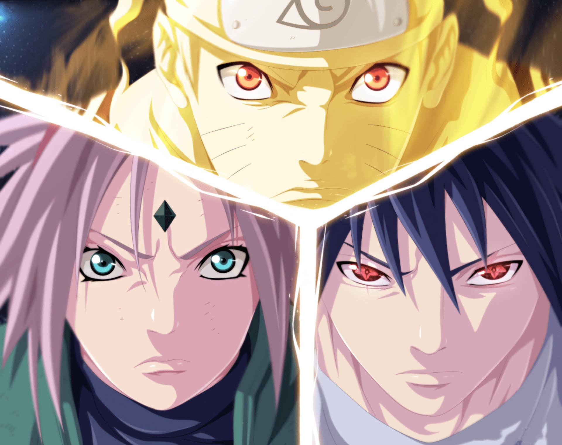 Team 7, flaring eyes, glowing chakra energy, Full HD Desktop Wallpaper