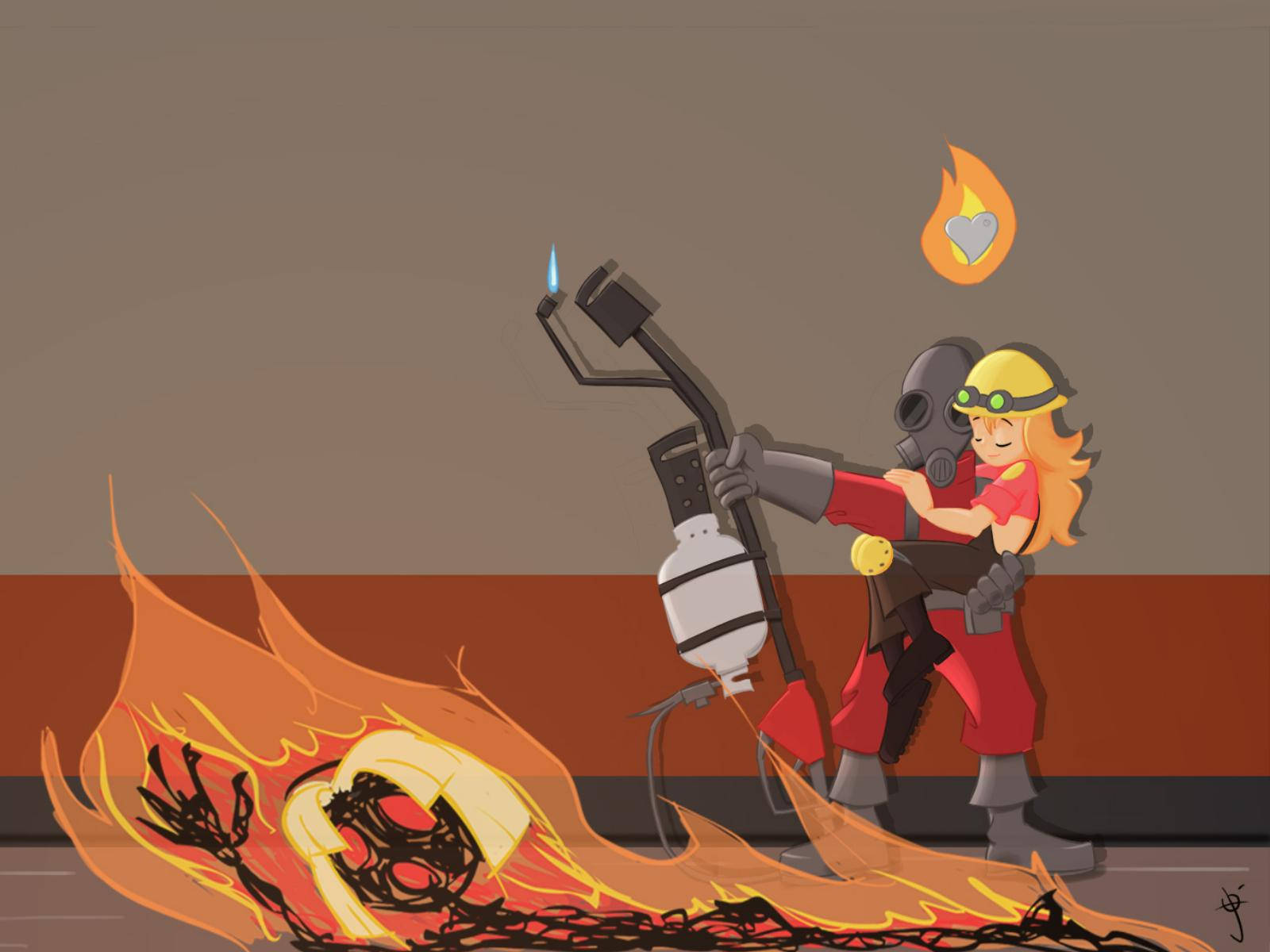 Team Fortress 2, firefighter girl, red gear, HD Desktop Wallpaper