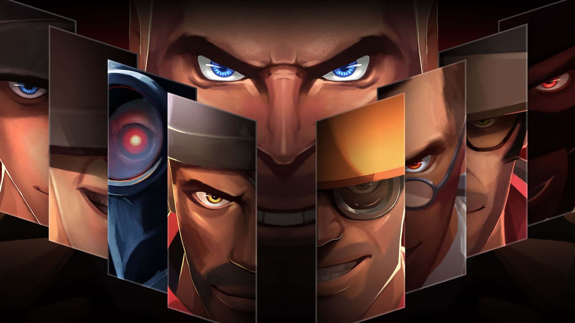 Team Fortress 2 Characters, glowing eyes, overlapping panels, Full HD Desktop Wallpaper