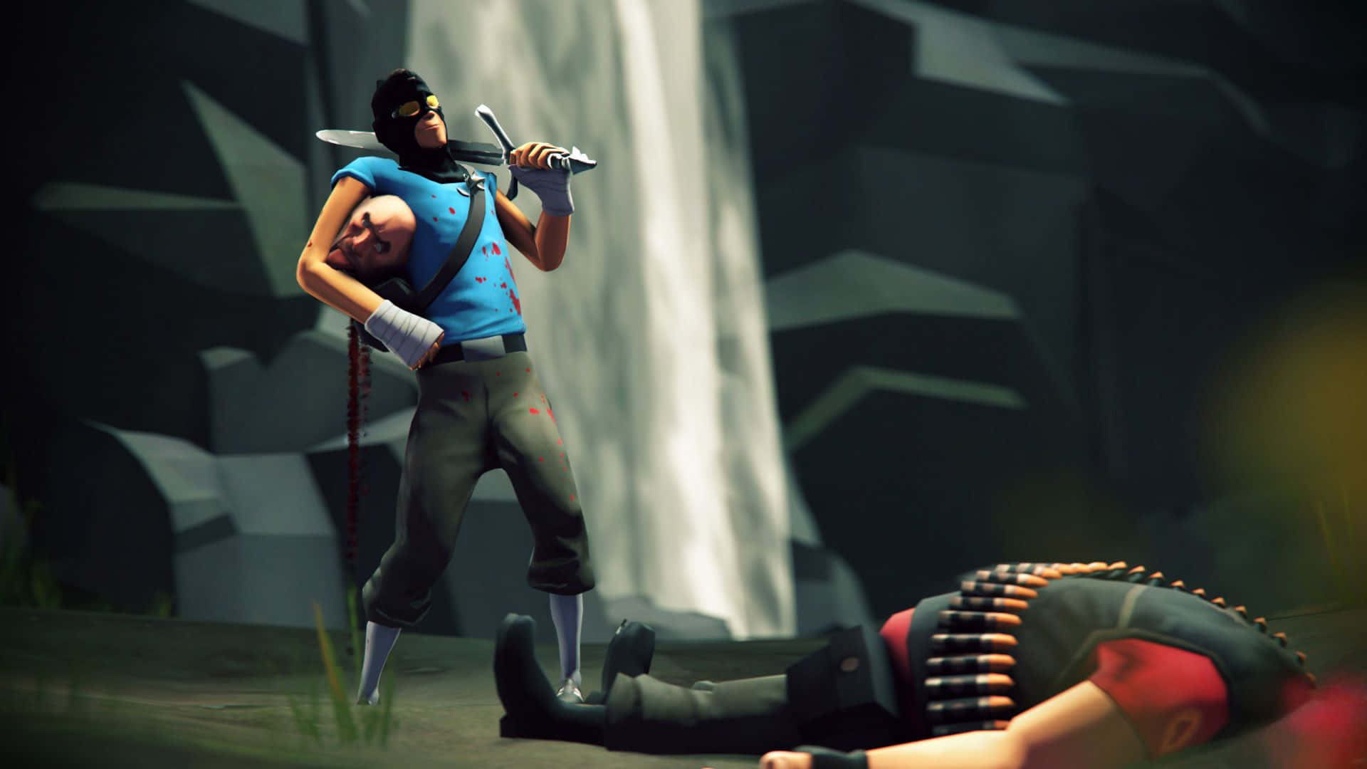 Team Fortress 2 Characters, masked ninja, blue shirt, Full HD Desktop Wallpaper