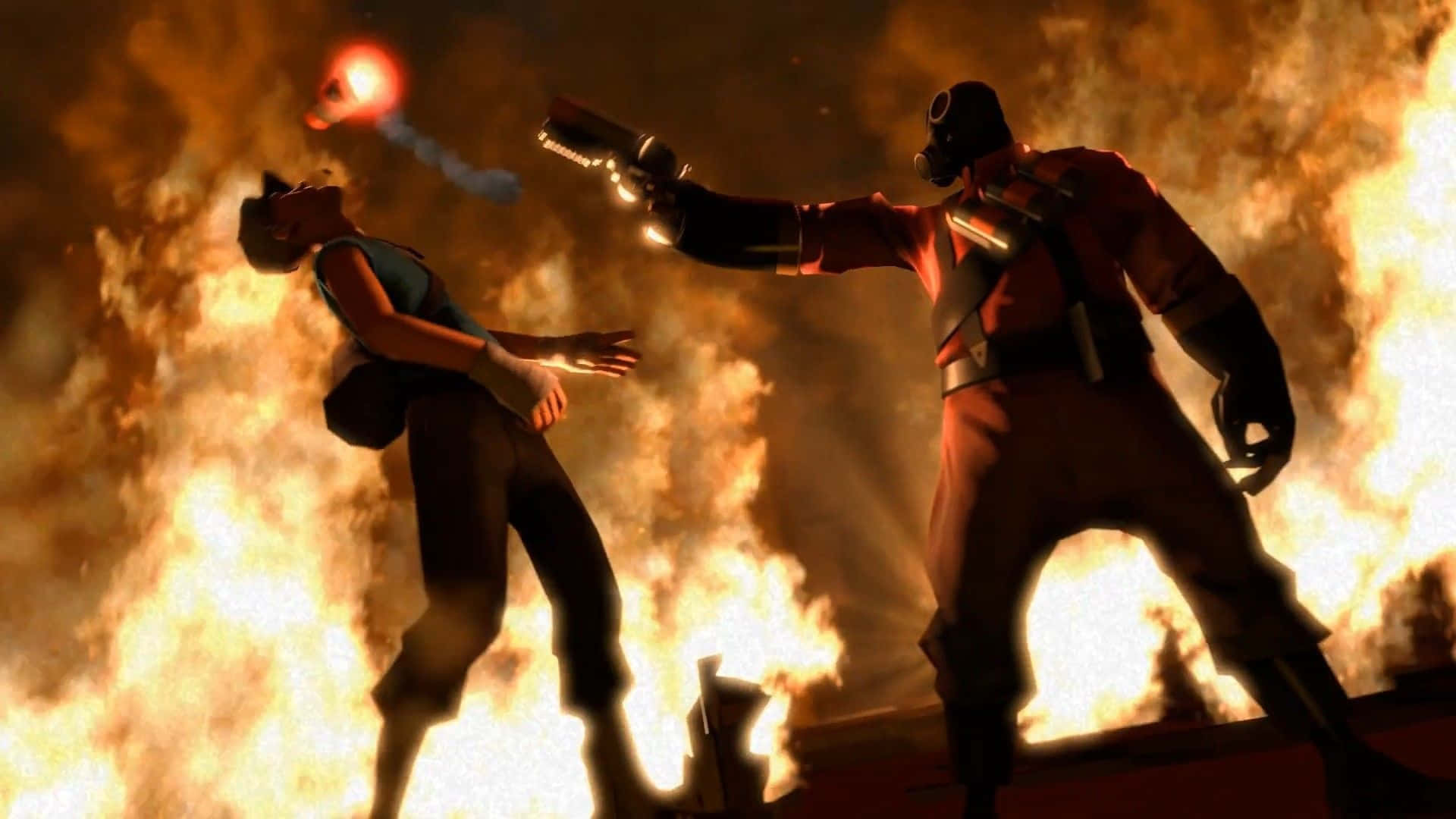 Team Fortress 2, gas-masked figure, falling person, Full HD Desktop Wallpaper
