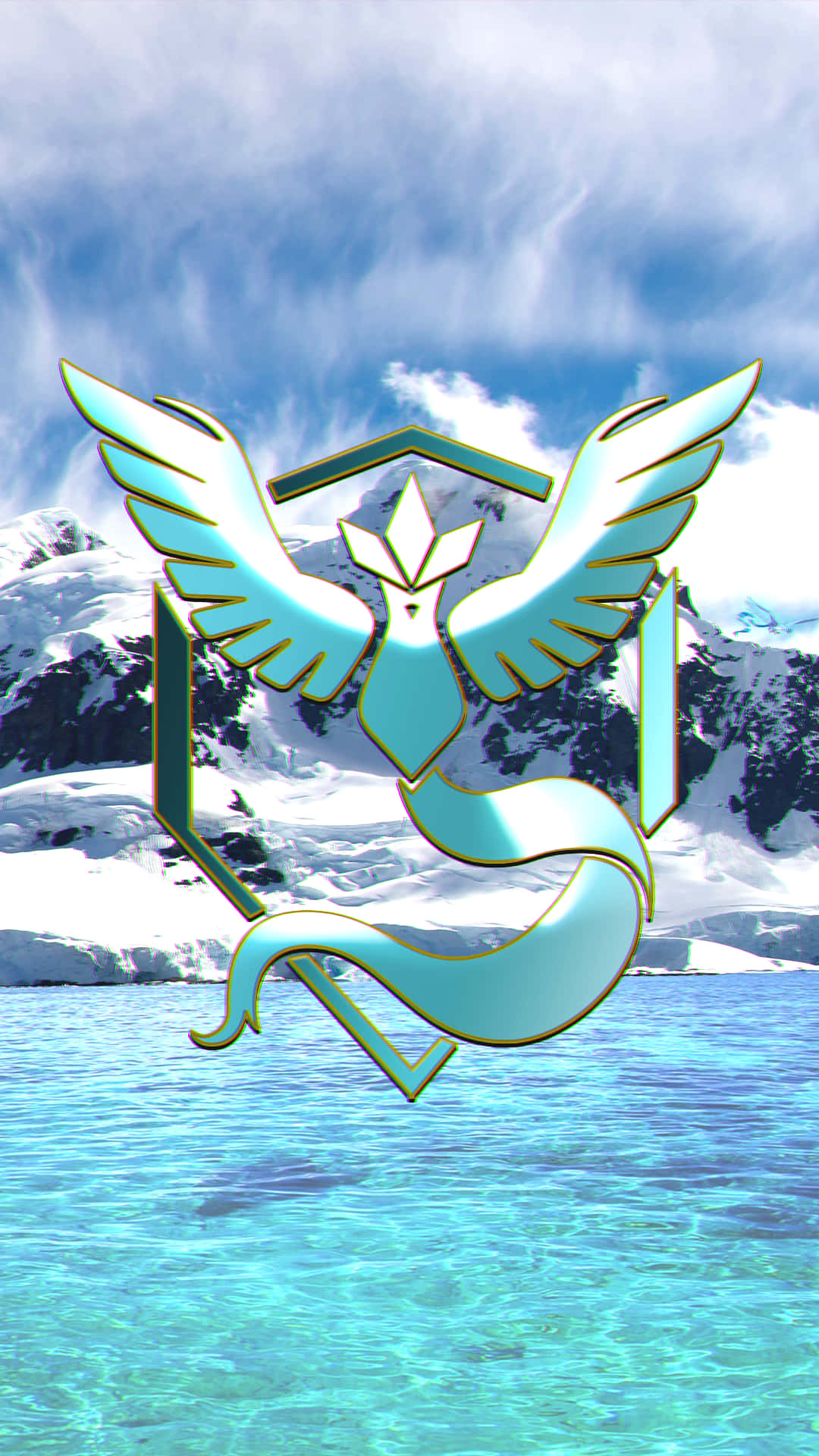 Team Mystic, glowing turquoise, legendary Pokémon emblem, Full HD Phone Wallpaper