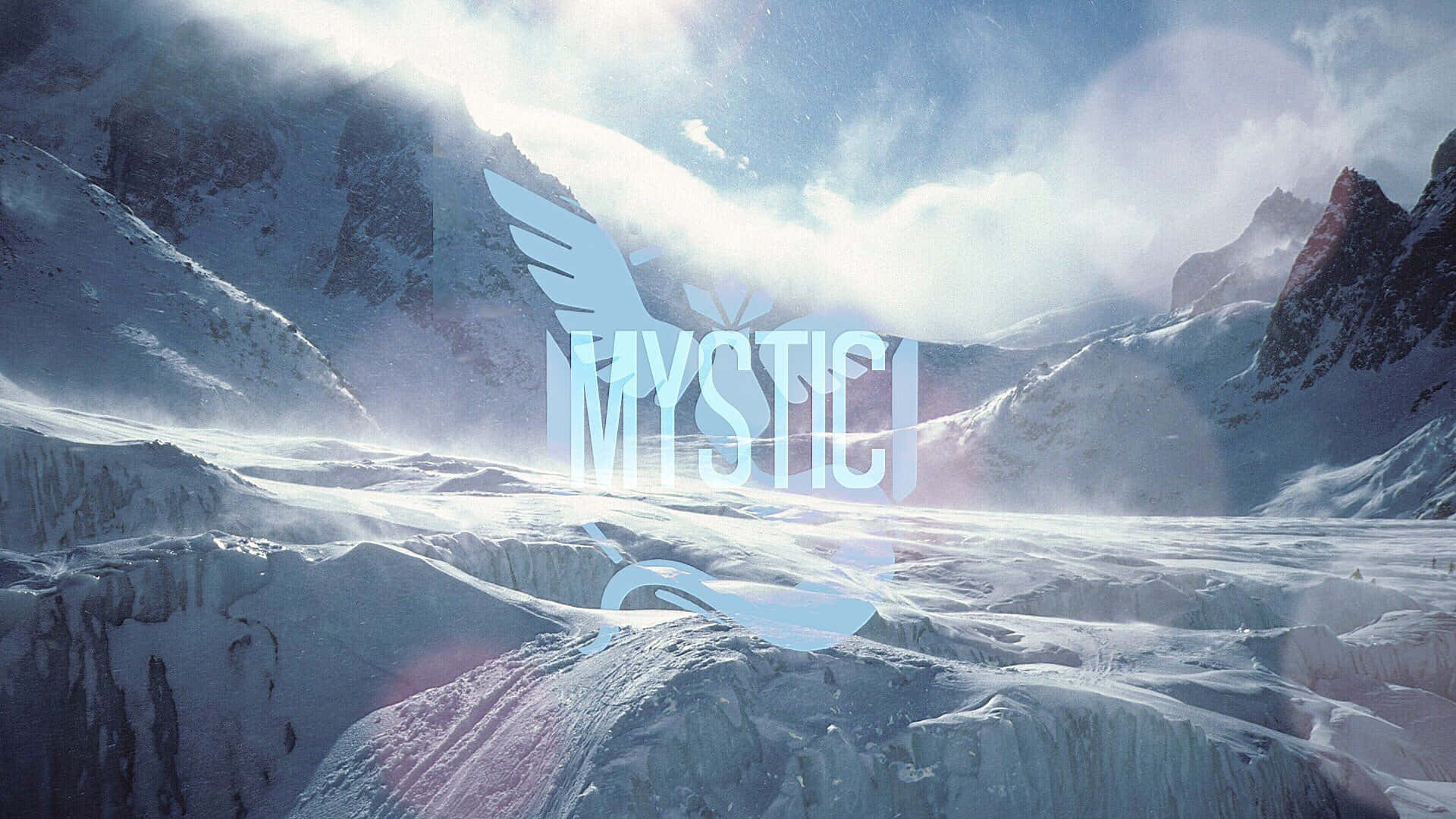 Team Mystic, snow-covered mountain range, soft sunlight, Full HD Desktop Wallpaper