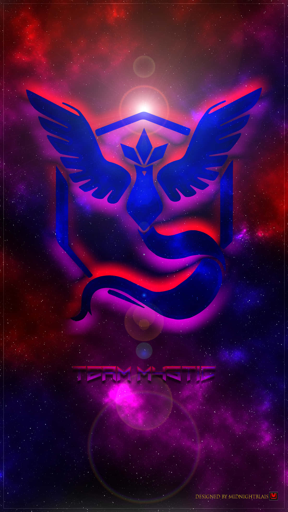 Team Mystic, glowing blue and purple, logo with wings and a starburst, Full HD Phone Wallpaper