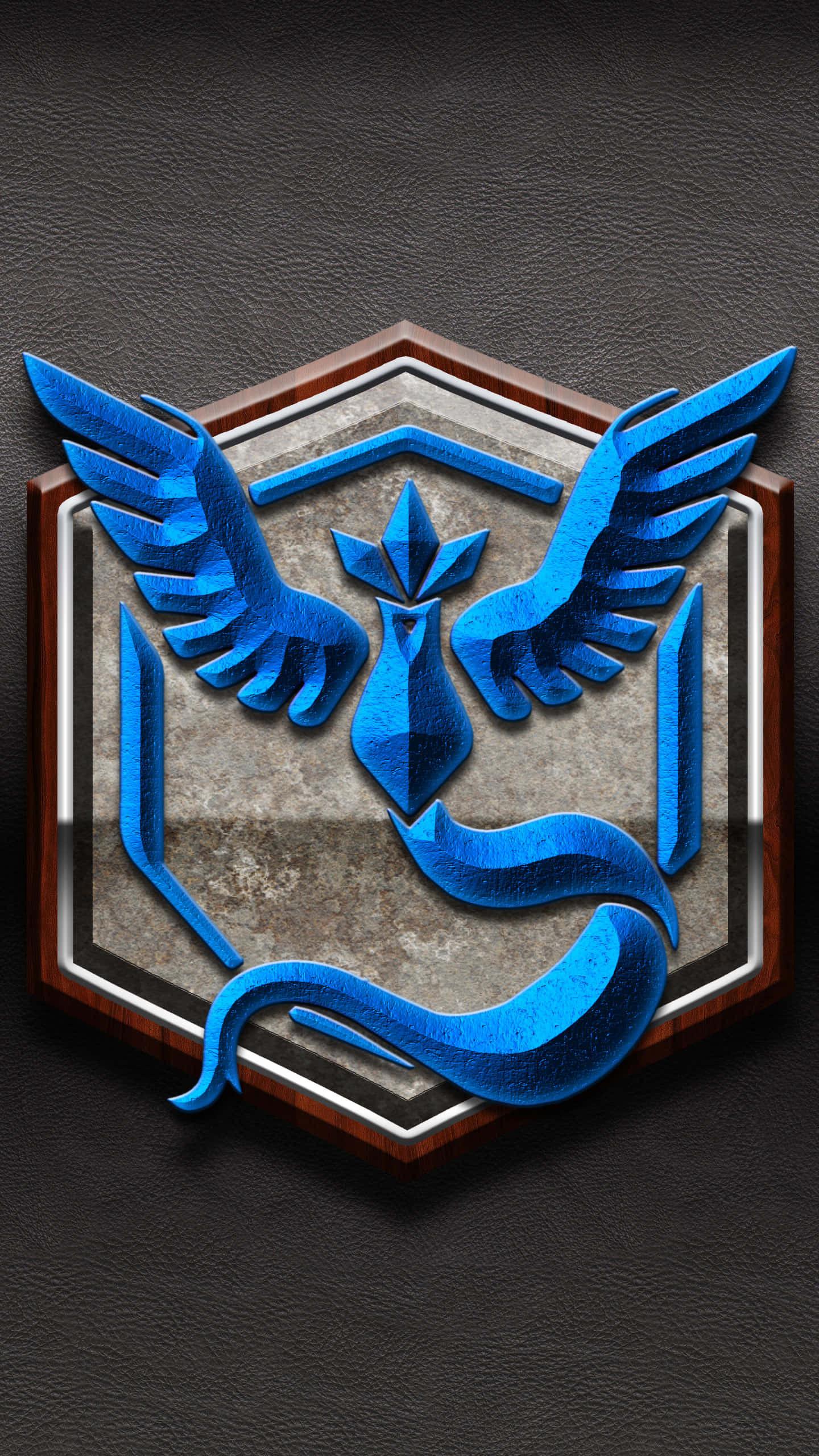 Team Mystic, vibrant blue phoenix emblem, hexagonal metallic plaque, 2K Phone Wallpaper