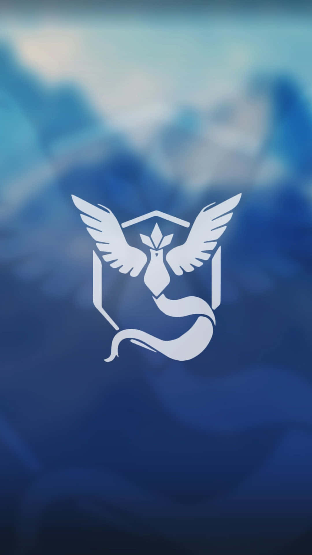 Team Mystic, blue gradient background, white stylized bird emblem, Full HD Phone Wallpaper