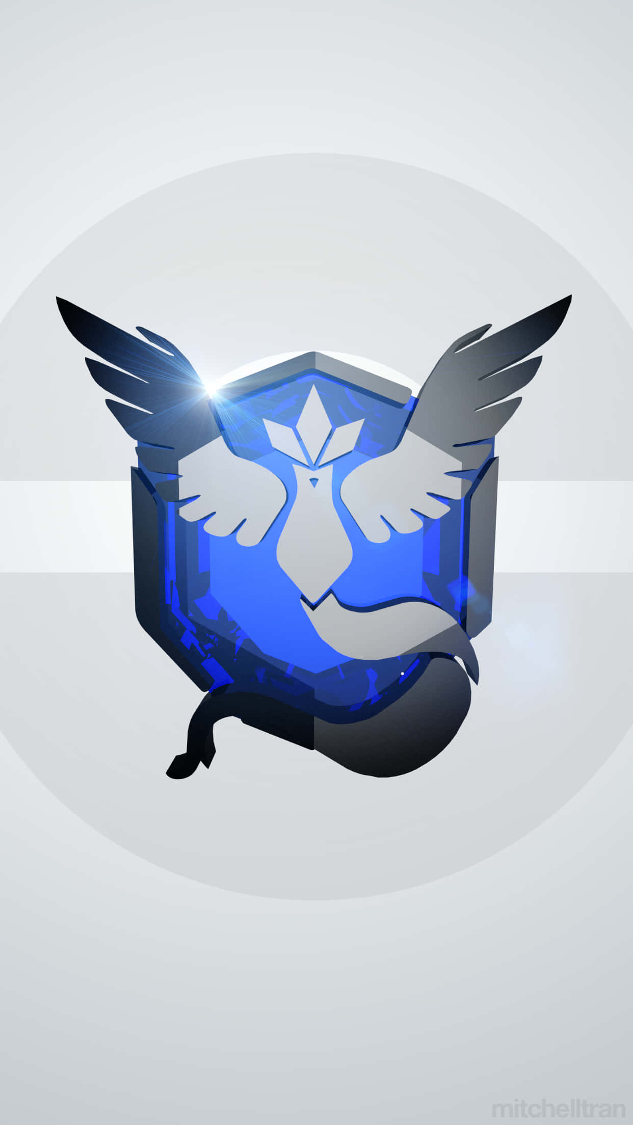 Team Mystic, glowing blue crystalline emblem, white winged bird, Full HD Phone Wallpaper