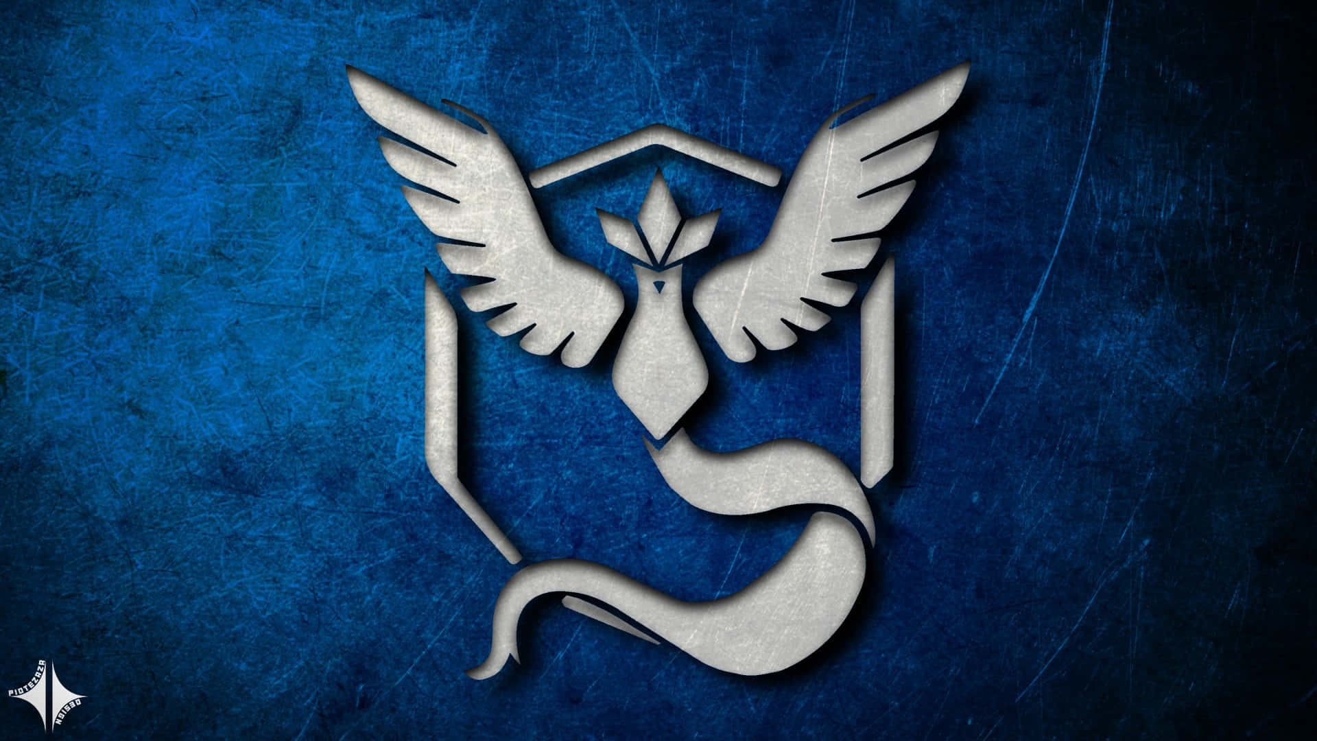 Team Mystic, silver stylized bird emblem, outstretched wings, Full HD Desktop Wallpaper