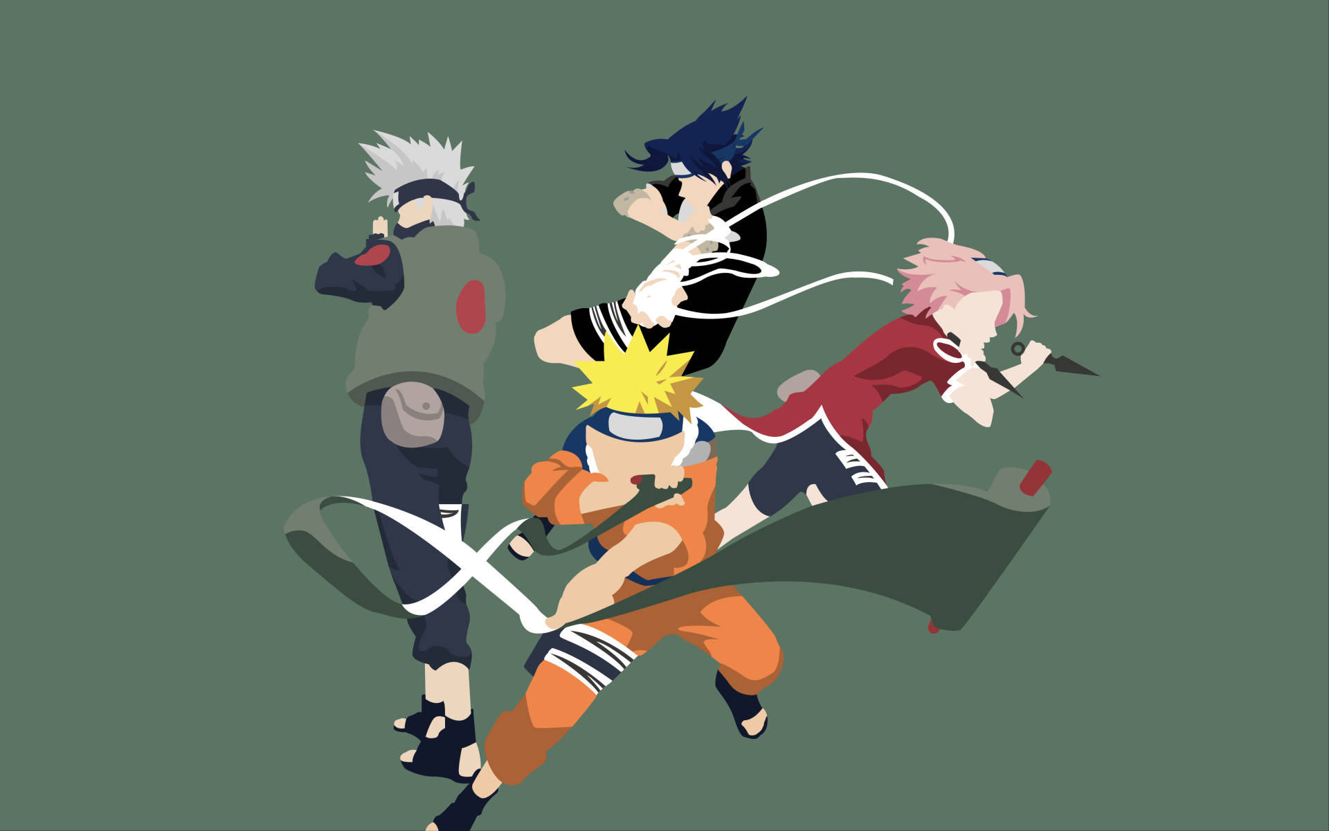 Team 7, anime ninja characters, dynamic combat poses, Full HD Desktop Wallpaper
