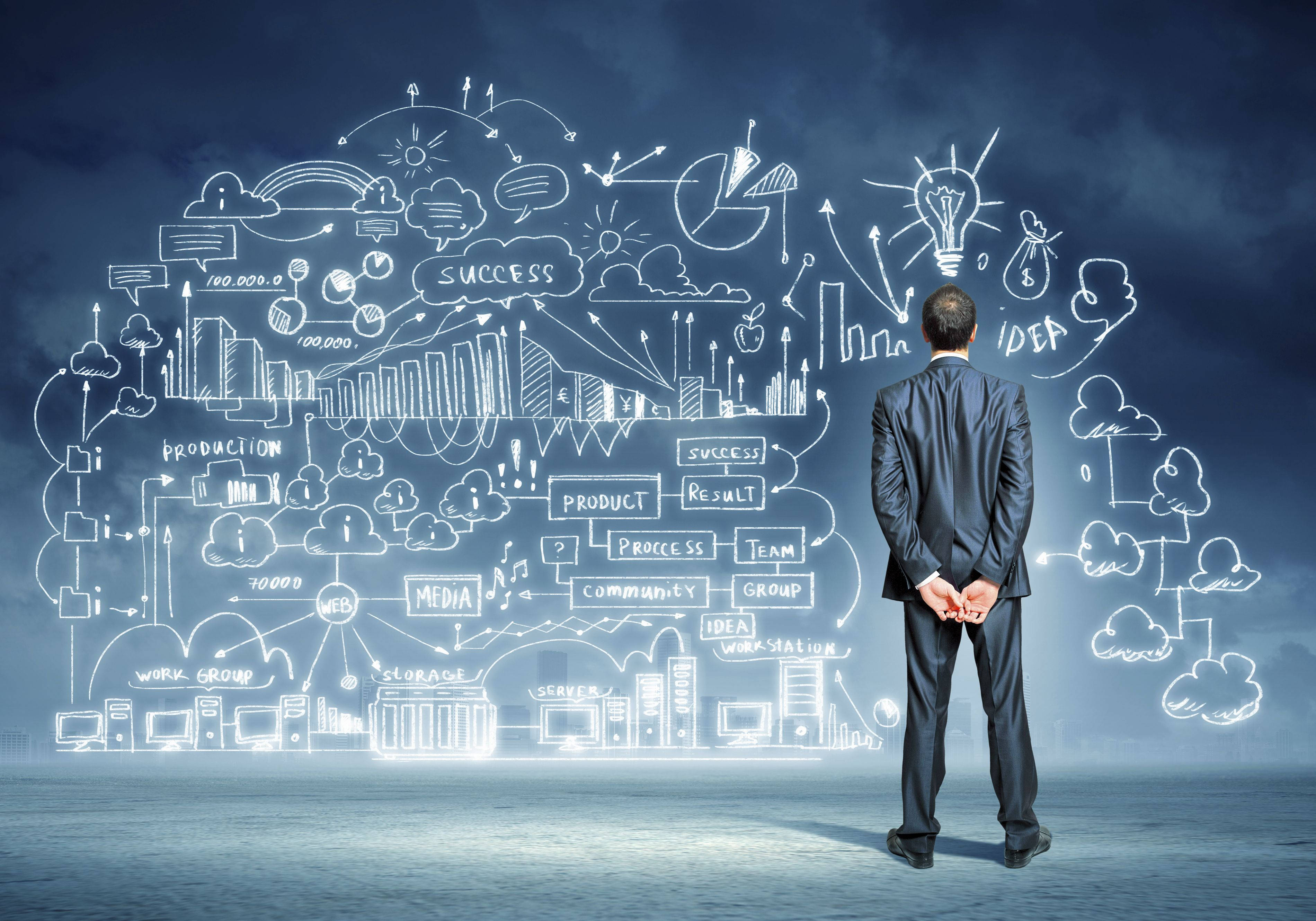 Team Leader, glowing white chalkboard, business concepts, 2K Desktop Wallpaper