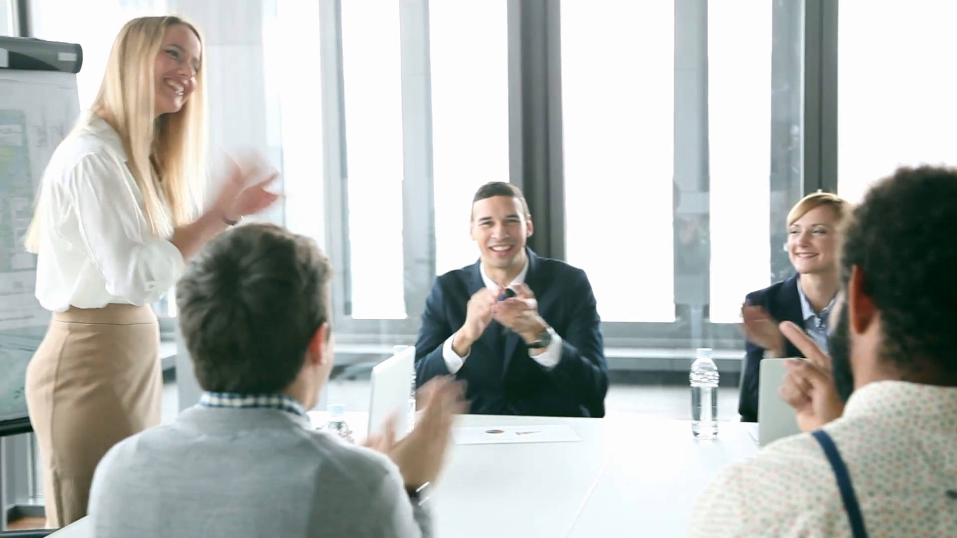 diverse team of professionals, modern glass-walled office, business presentation, Full HD Desktop Wallpaper
