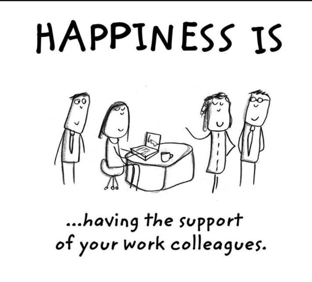 black and white cartoon, four smiling stick figures, desk, SD Desktop Wallpaper