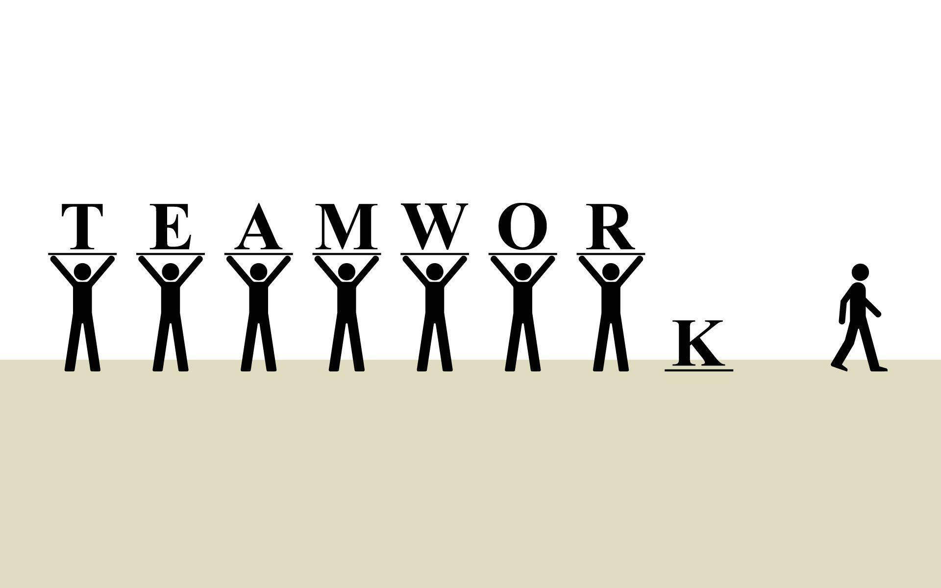 TEAMWORK, black stick figures, letters spelling TEAMWORK, Full HD Desktop Wallpaper