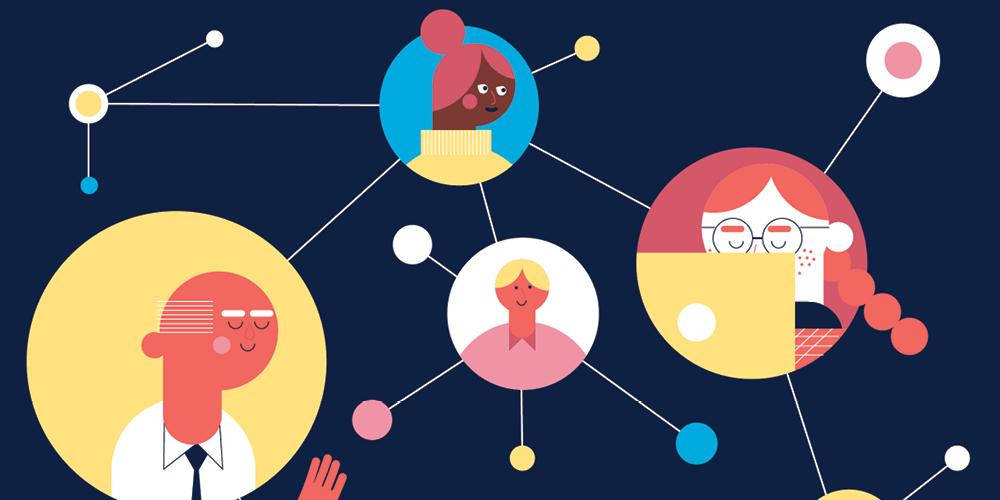 Internet Connect Family, colorful circles, dark blue background, SD Desktop Wallpaper