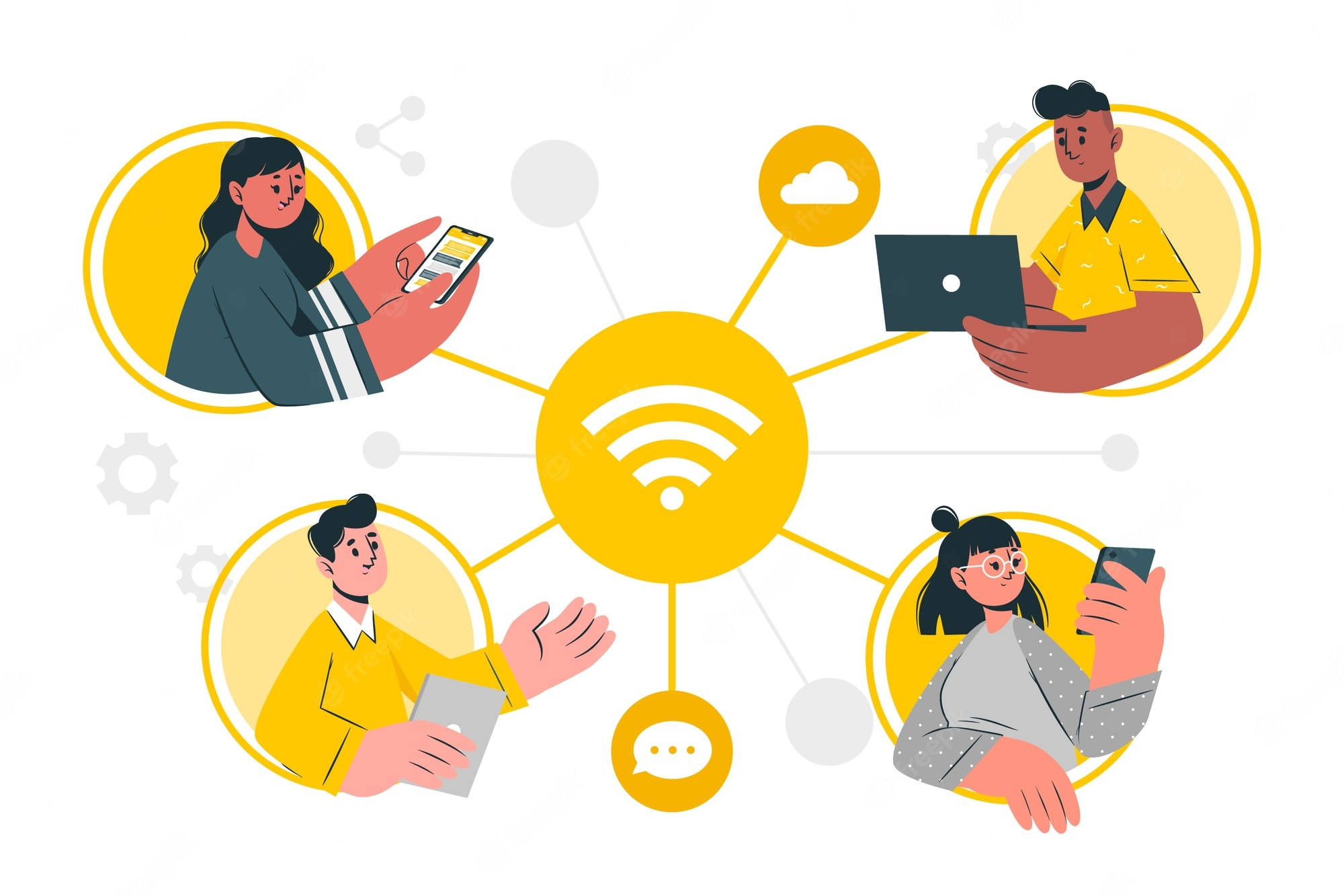 Yellow Connect Wi-Fi, WiFi symbol, phones, Full HD Desktop Wallpaper