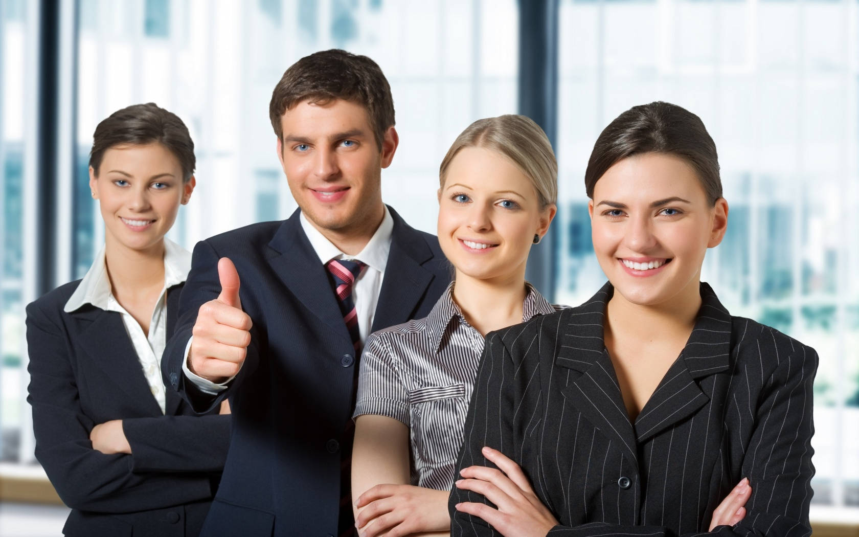 smiling team, business professionals, suits, HD Desktop Wallpaper
