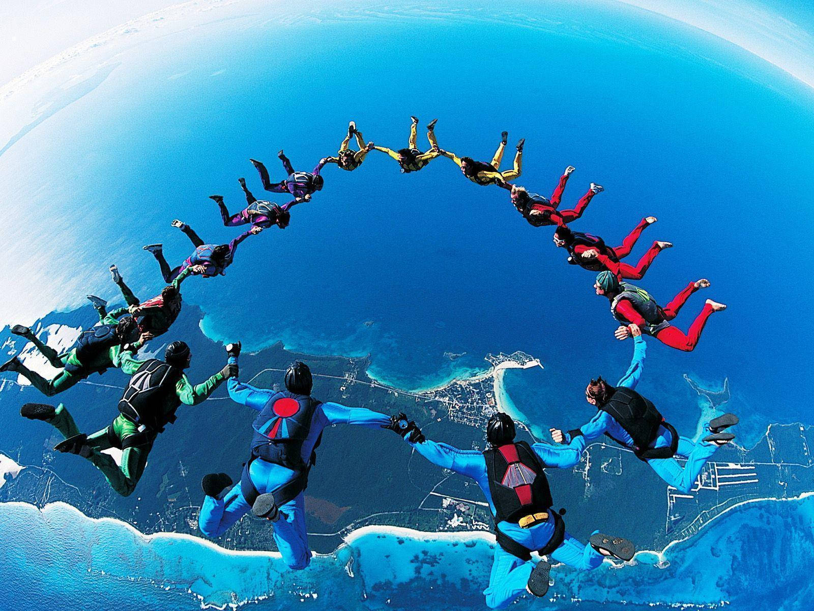 Teamwork, skydiving, human circle, HD Desktop Wallpaper