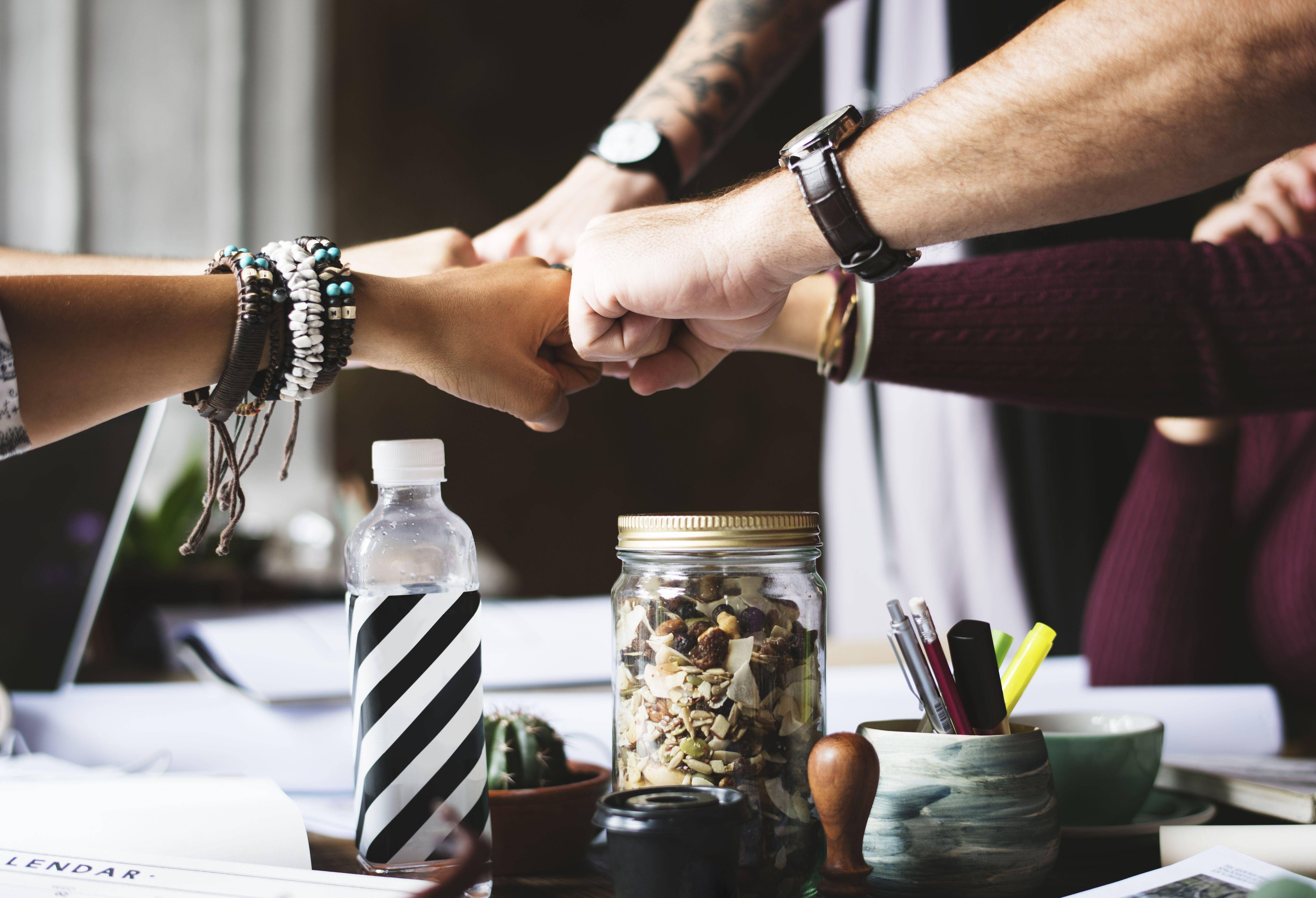 Teamwork, fist bump, diverse people, 5K Desktop Wallpaper