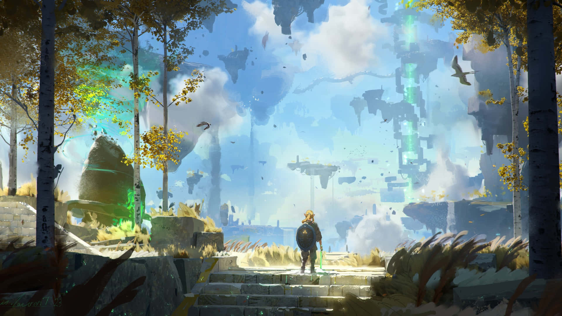 Tears Of The Kingdom, floating cityscape, stone steps, Full HD Desktop Wallpaper