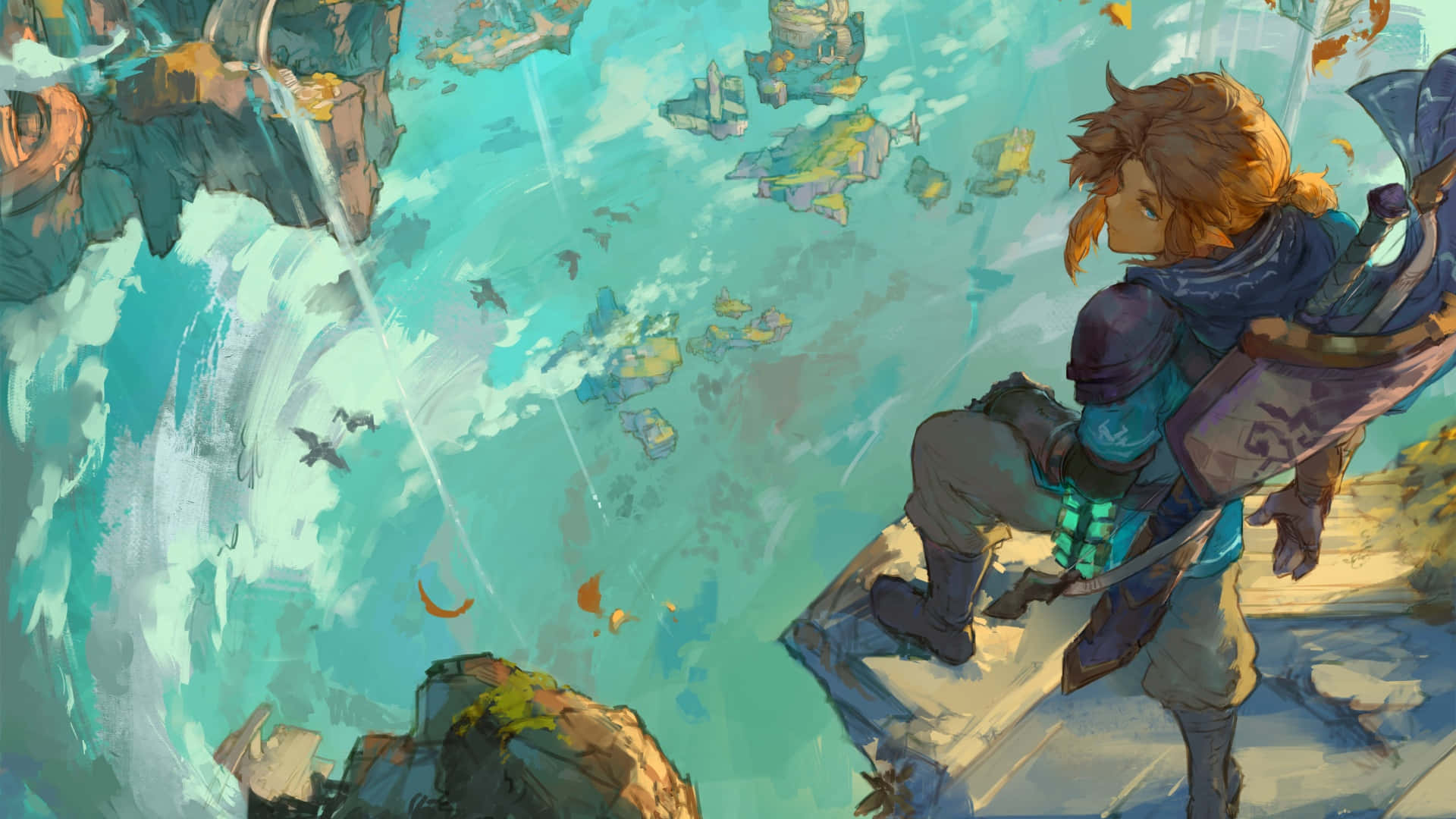 Tears Of The Kingdom, cliff, vast turquoise ocean, Full HD Desktop Wallpaper