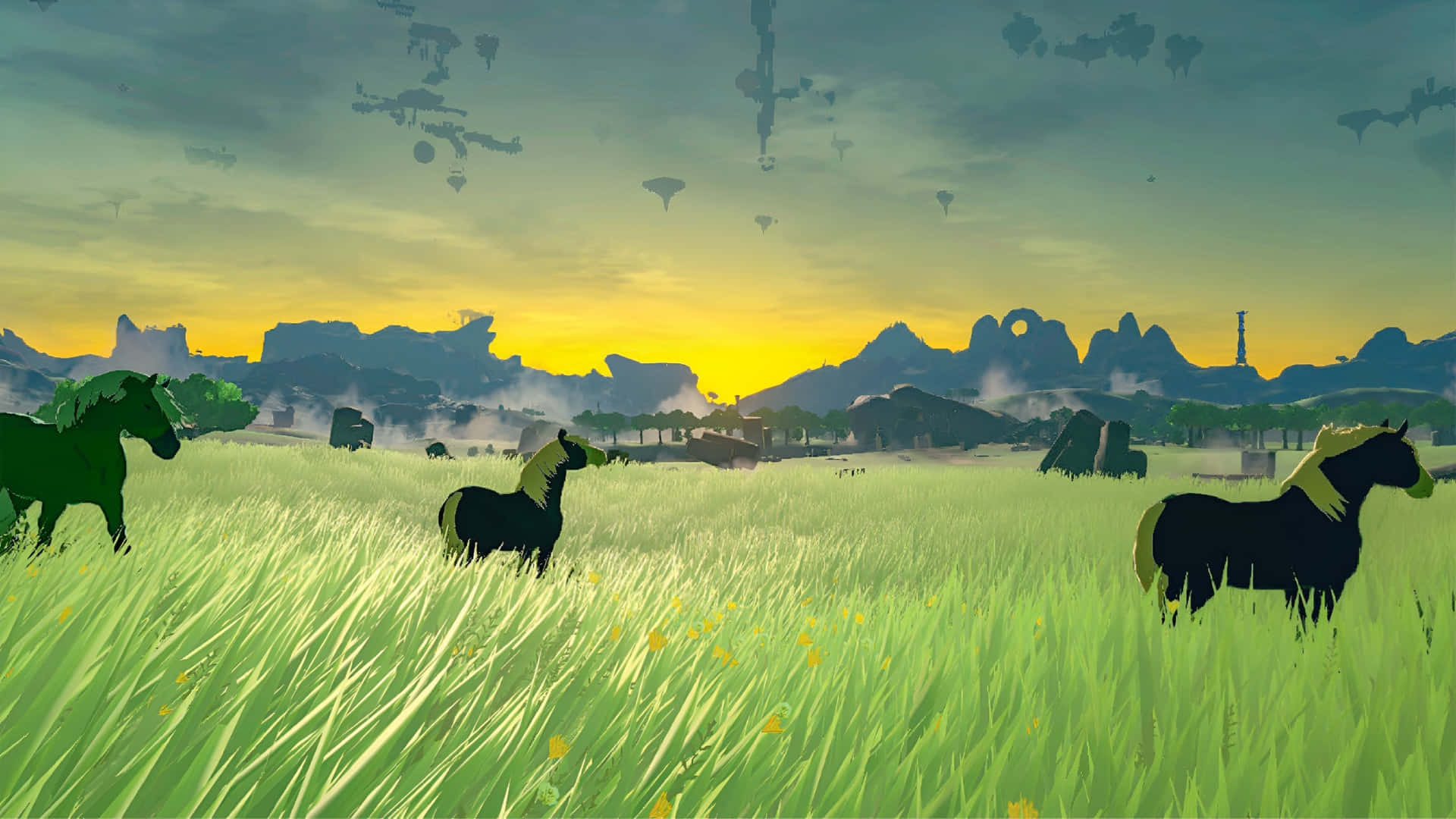 Tears Of The Kingdom, horses, sunset sky, Full HD Desktop Wallpaper