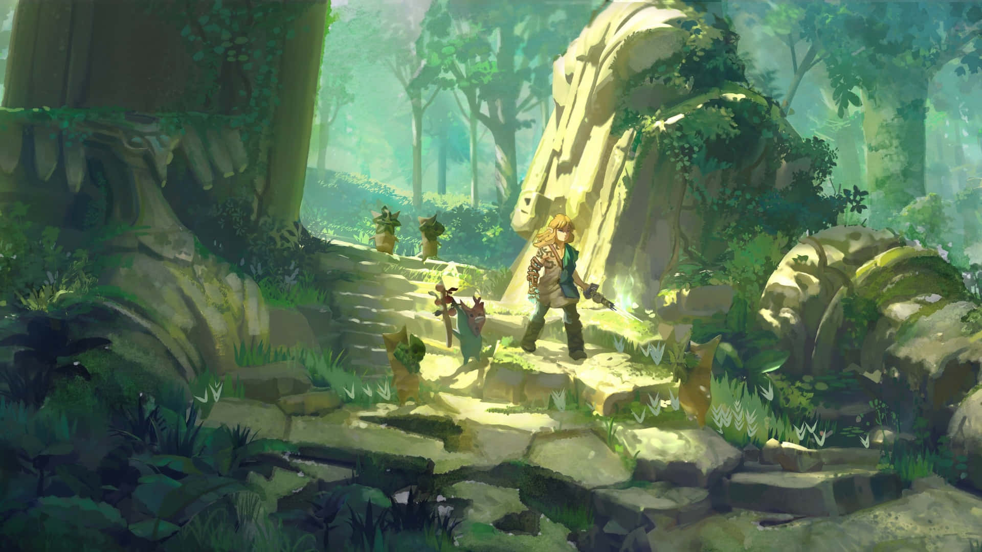 Tears Of The Kingdom, forest, stone steps, Full HD Desktop Wallpaper
