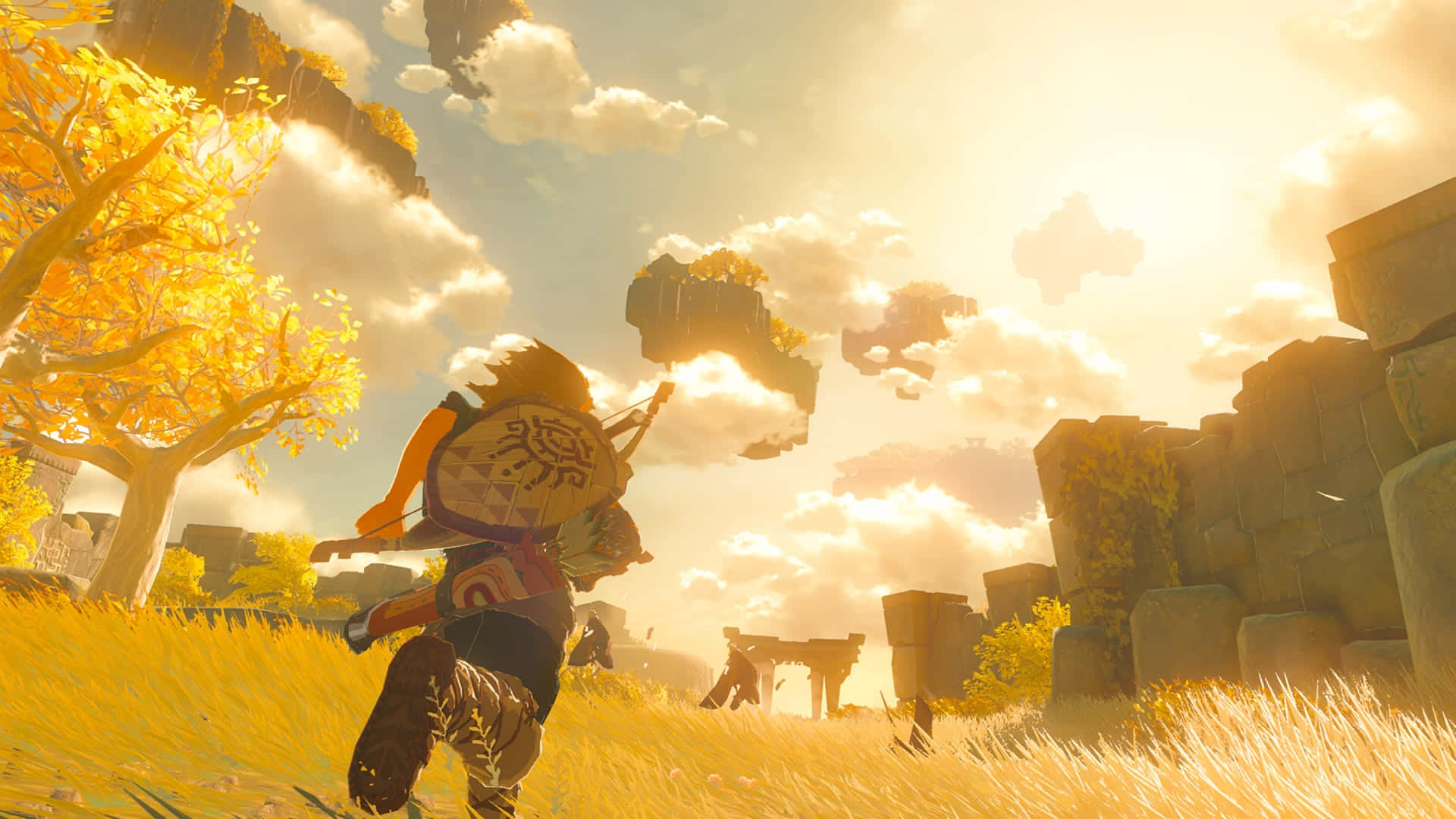 Tears Of The Kingdom, golden grass, ancient stone ruins, Full HD Desktop Wallpaper