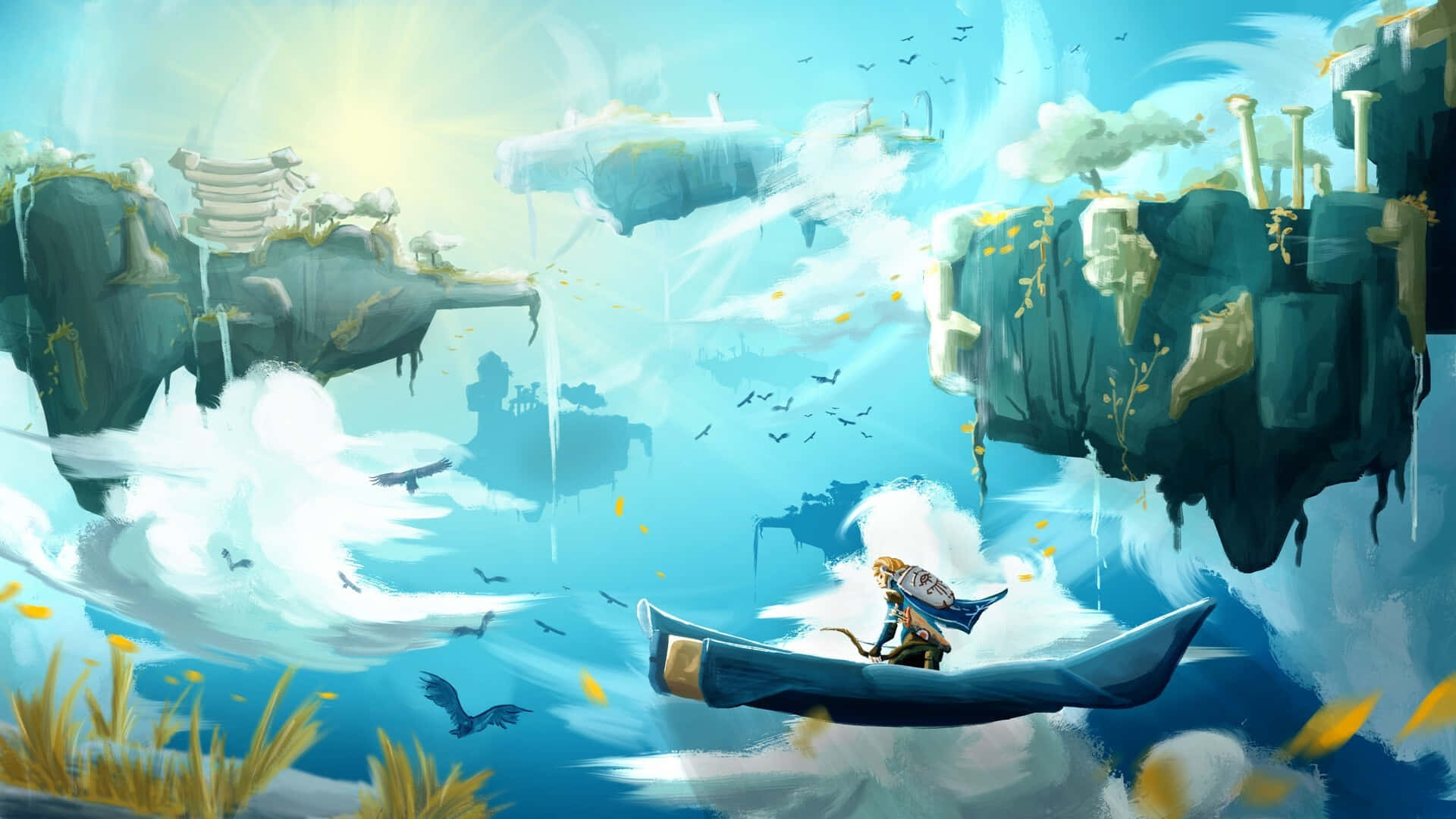Tears Of The Kingdom, floating islands, sailing boat, Full HD Desktop Wallpaper