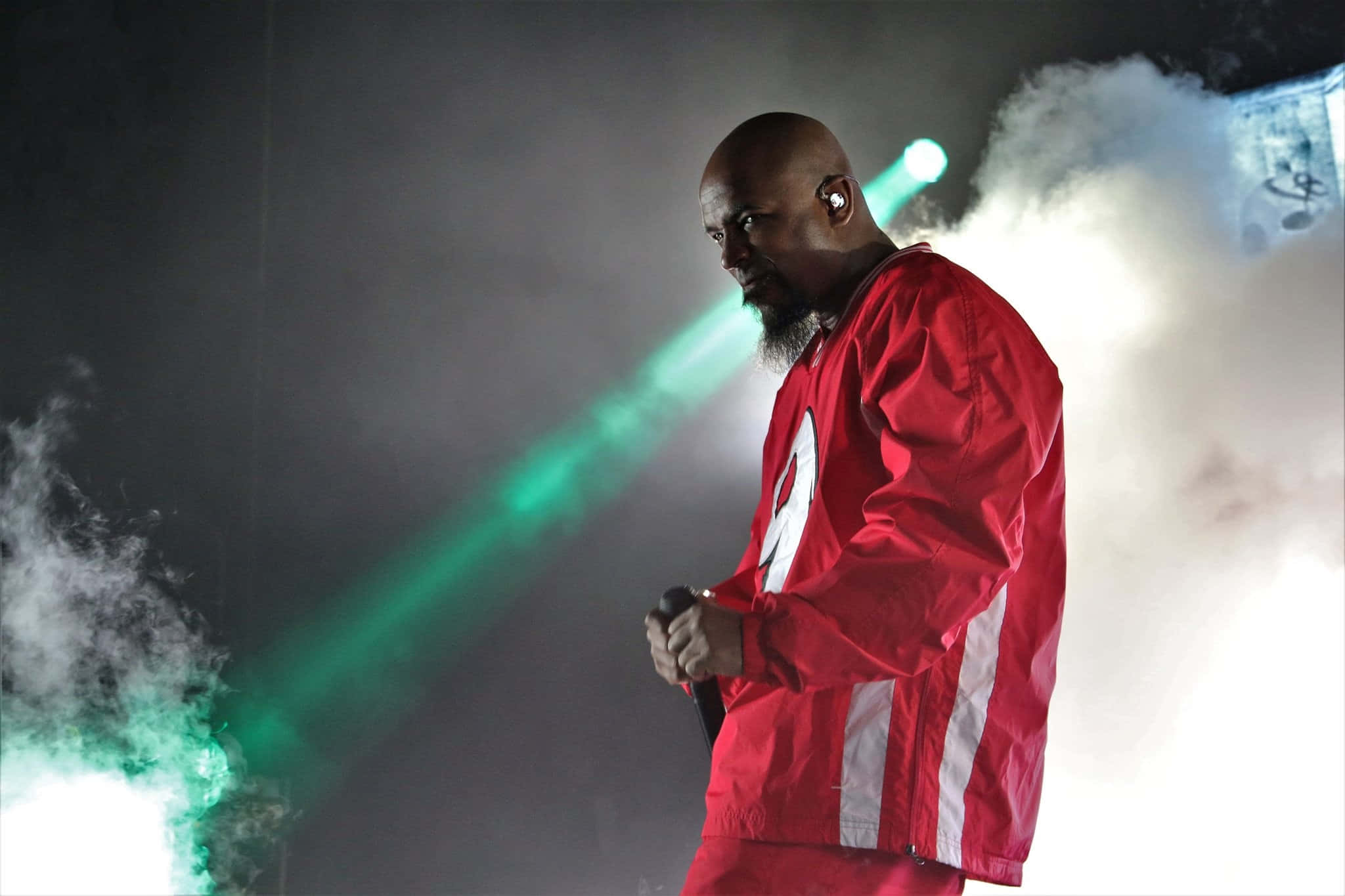 Tech n9ne, red jacket, green lights, Full HD Desktop Wallpaper