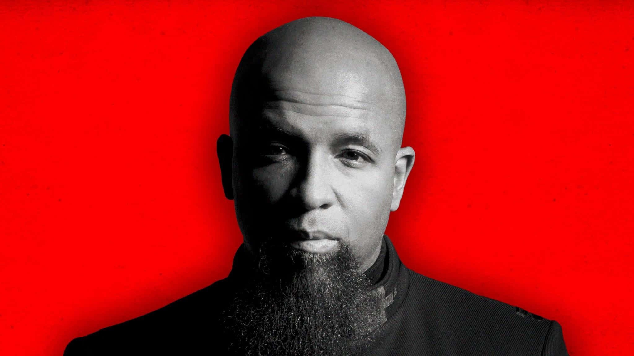 Tech n9ne, red backdrop, black and white, Full HD Desktop Wallpaper