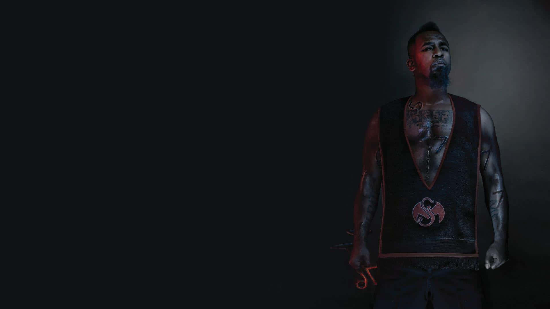 Tech n9ne, dark vest, black background, Full HD Desktop Wallpaper